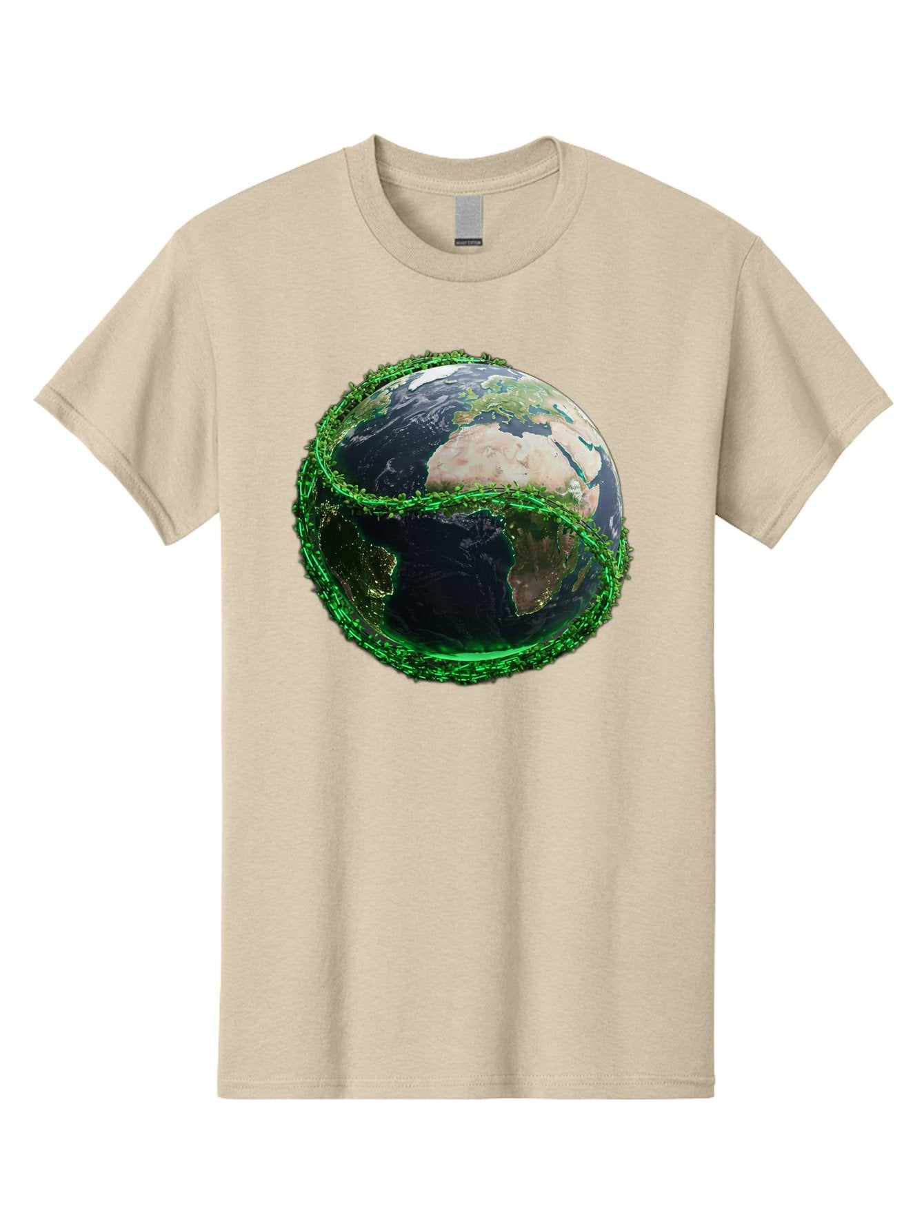 Earth-With-Circuitry Men'S Graphic Tee, 100% Cotton, Comfortable Casual Summer Wear, Machine Washable, Globe With Chain Link, International Security, Global Protection, Earth From Space, Chain Link Fence, Digital Representation, 3D Rendering, Baa586