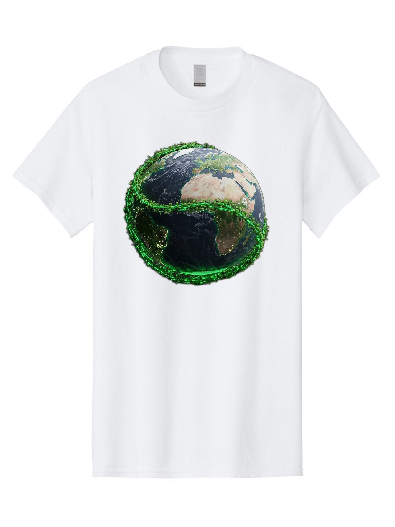 Earth-With-Circuitry Men'S Graphic Tee, 100% Cotton, Comfortable Casual Summer Wear, Machine Washable, Globe With Chain Link, International Security, Global Protection, Earth From Space, Chain Link Fence, Digital Representation, 3D Rendering, Baa586 8