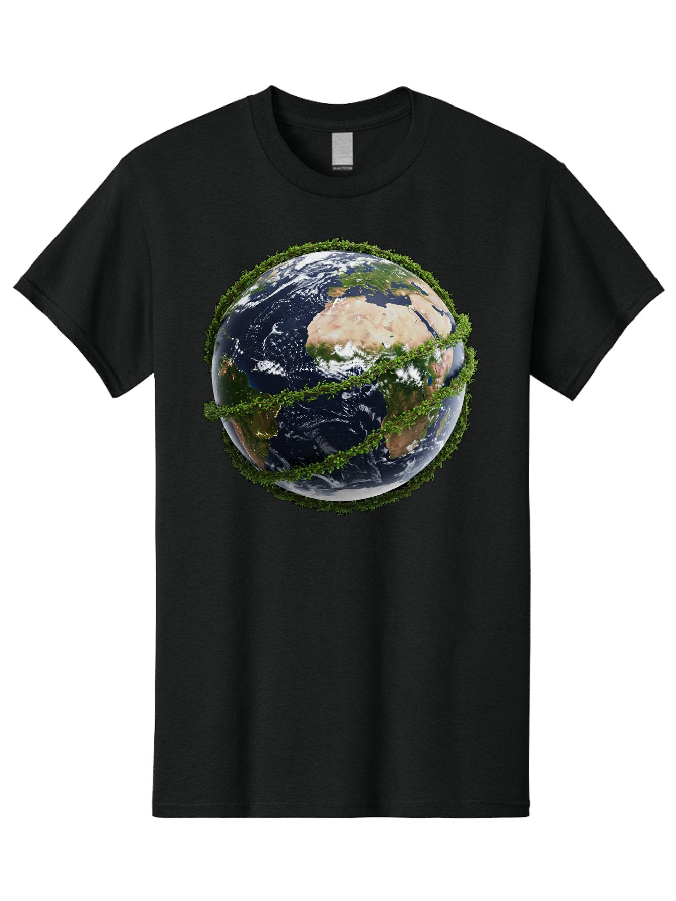 Earth-With-Foliage Men'S Graphic Tee, 100% Cotton, Comfortable Casual Summer Wear, Machine Washable, Globe Surrounded By Greenery, Earth From Space, Environmental Conservation, Global Unity, Sustainable Living, Eco-Friendly, Planet Earth, Baa587 12