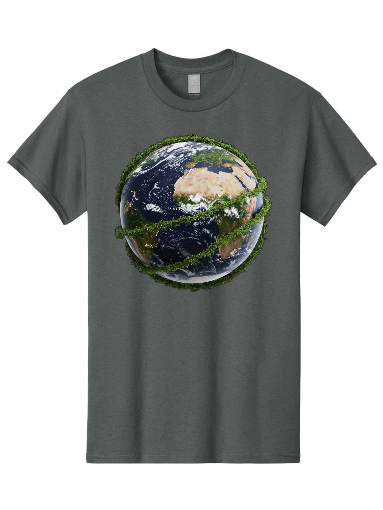Earth-With-Foliage Men'S Graphic Tee, 100% Cotton, Comfortable Casual Summer Wear, Machine Washable, Globe Surrounded By Greenery, Earth From Space, Environmental Conservation, Global Unity, Sustainable Living, Eco-Friendly, Planet Earth, Baa587 10