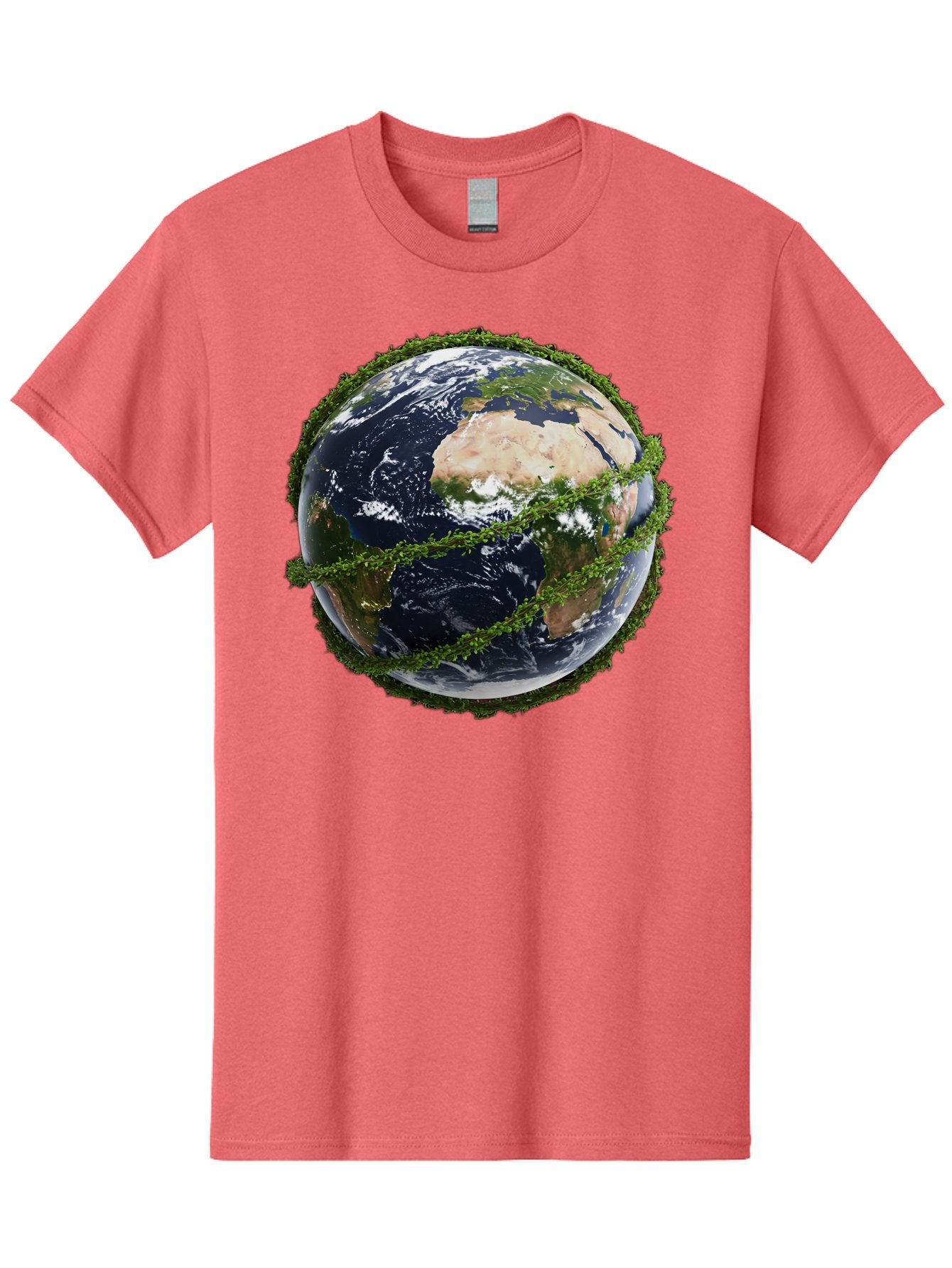 Earth-With-Foliage Men'S Graphic Tee, 100% Cotton, Comfortable Casual Summer Wear, Machine Washable, Globe Surrounded By Greenery, Earth From Space, Environmental Conservation, Global Unity, Sustainable Living, Eco-Friendly, Planet Earth, Baa587 3
