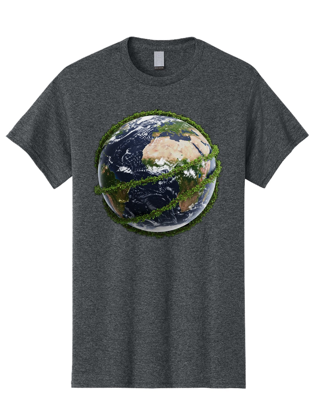 Earth-With-Foliage Men'S Graphic Tee, 100% Cotton, Comfortable Casual Summer Wear, Machine Washable, Globe Surrounded By Greenery, Earth From Space, Environmental Conservation, Global Unity, Sustainable Living, Eco-Friendly, Planet Earth, Baa587