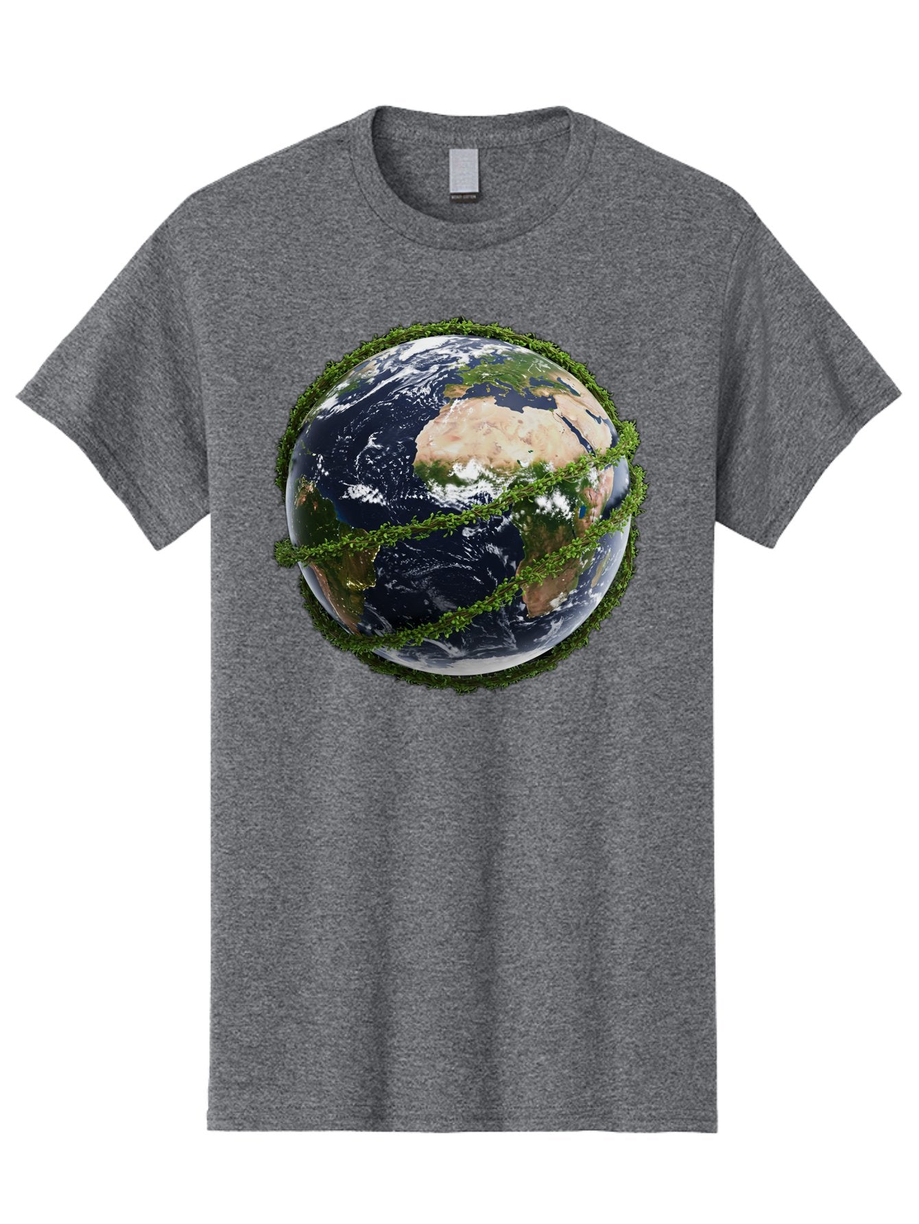 Earth-With-Foliage Men'S Graphic Tee, 100% Cotton, Comfortable Casual Summer Wear, Machine Washable, Globe Surrounded By Greenery, Earth From Space, Environmental Conservation, Global Unity, Sustainable Living, Eco-Friendly, Planet Earth, Baa587 7
