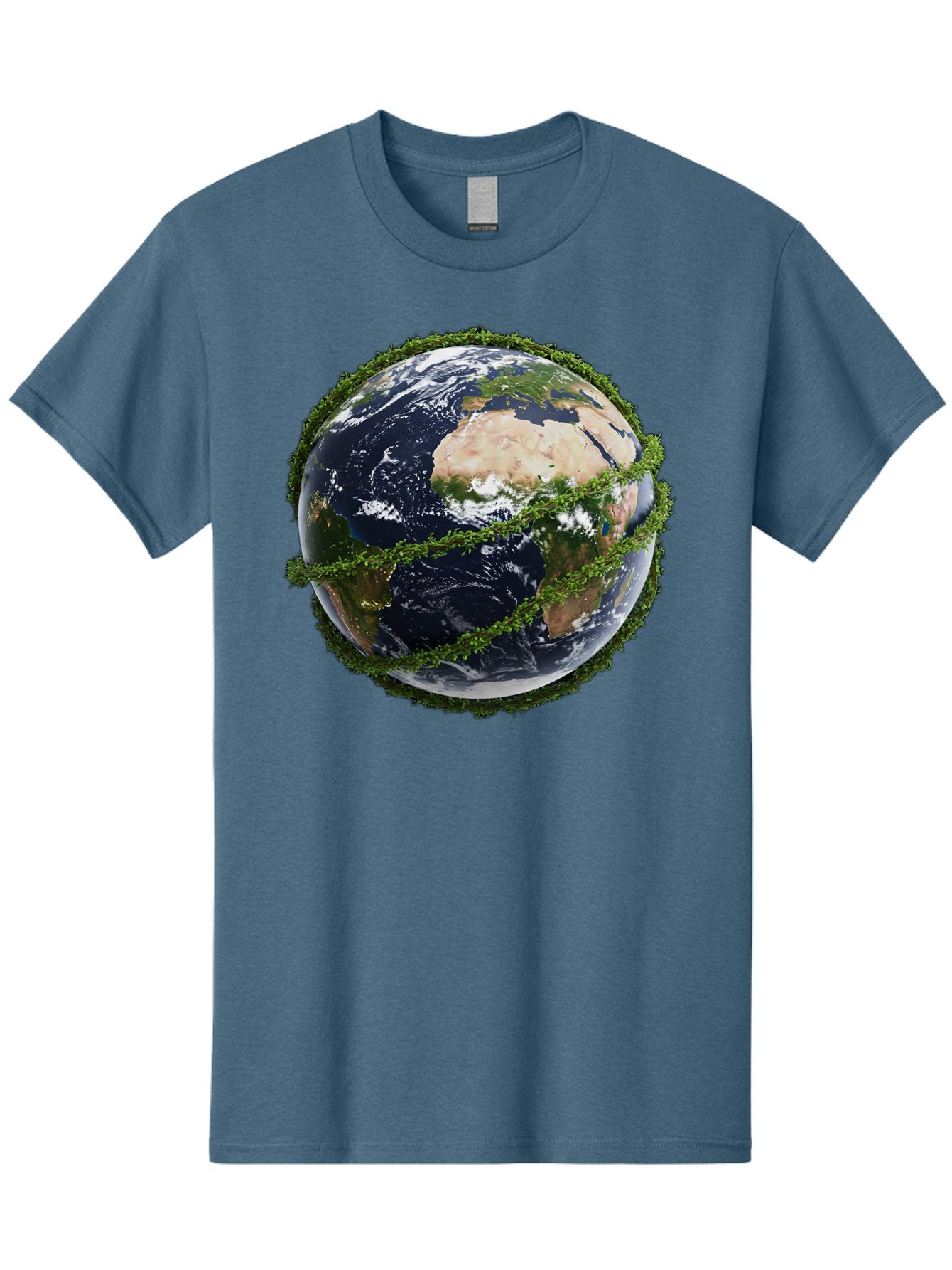 Earth-With-Foliage Men'S Graphic Tee, 100% Cotton, Comfortable Casual Summer Wear, Machine Washable, Globe Surrounded By Greenery, Earth From Space, Environmental Conservation, Global Unity, Sustainable Living, Eco-Friendly, Planet Earth, Baa587 8
