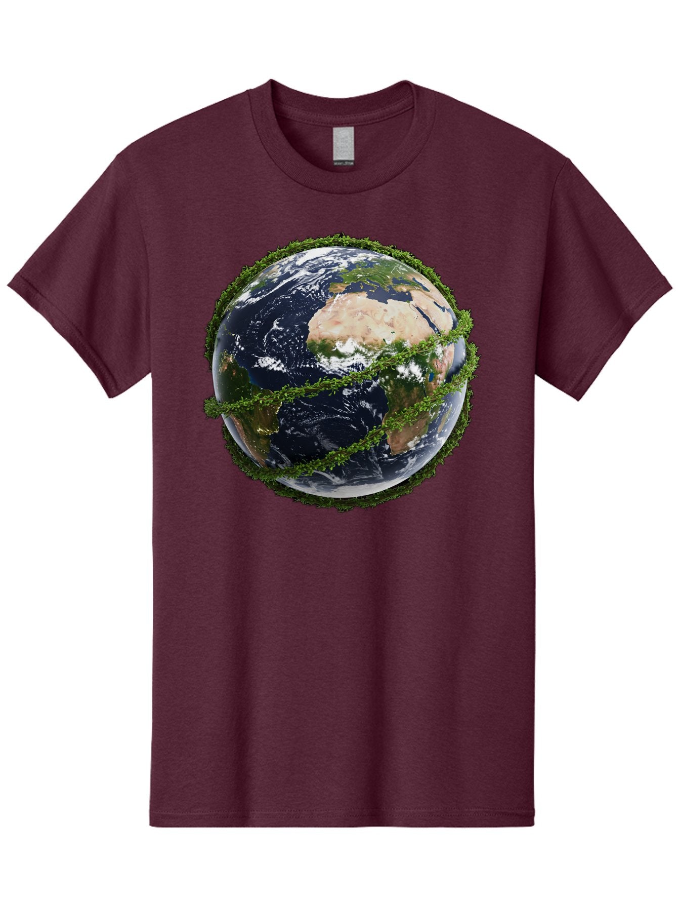 Earth-With-Foliage Men'S Graphic Tee, 100% Cotton, Comfortable Casual Summer Wear, Machine Washable, Globe Surrounded By Greenery, Earth From Space, Environmental Conservation, Global Unity, Sustainable Living, Eco-Friendly, Planet Earth, Baa587 6