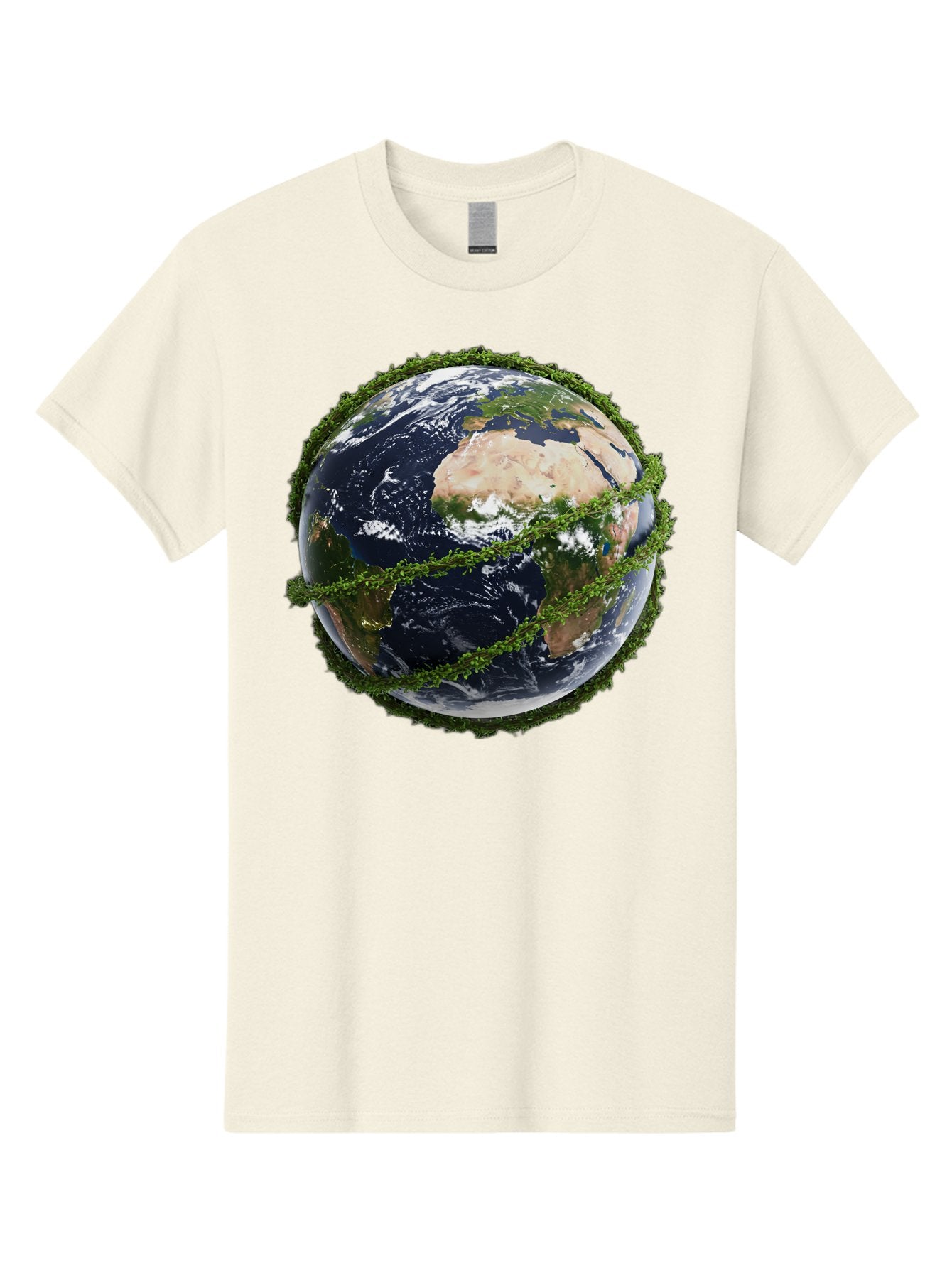 Earth-With-Foliage Men'S Graphic Tee, 100% Cotton, Comfortable Casual Summer Wear, Machine Washable, Globe Surrounded By Greenery, Earth From Space, Environmental Conservation, Global Unity, Sustainable Living, Eco-Friendly, Planet Earth, Baa587 13