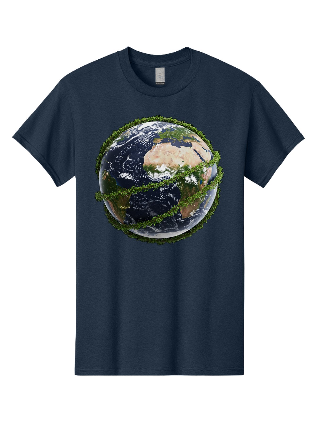 Earth-With-Foliage Men'S Graphic Tee, 100% Cotton, Comfortable Casual Summer Wear, Machine Washable, Globe Surrounded By Greenery, Earth From Space, Environmental Conservation, Global Unity, Sustainable Living, Eco-Friendly, Planet Earth, Baa587 5