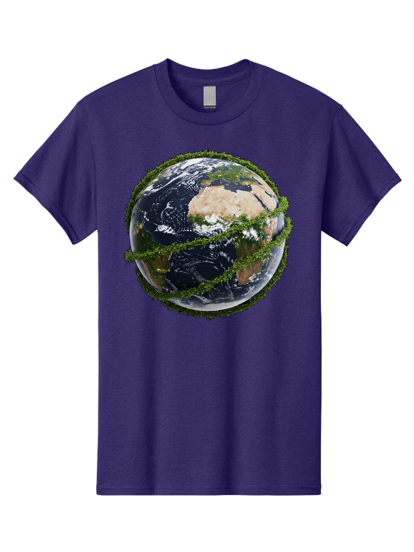 Earth-With-Foliage Men'S Graphic Tee, 100% Cotton, Comfortable Casual Summer Wear, Machine Washable, Globe Surrounded By Greenery, Earth From Space, Environmental Conservation, Global Unity, Sustainable Living, Eco-Friendly, Planet Earth, Baa587 9