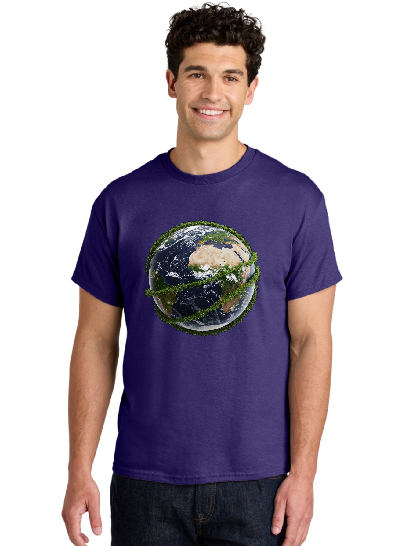 Earth-With-Foliage Men'S Graphic Tee, 100% Cotton, Comfortable Casual Summer Wear, Machine Washable, Globe Surrounded By Greenery, Earth From Space, Environmental Conservation, Global Unity, Sustainable Living, Eco-Friendly, Planet Earth, Baa587 26