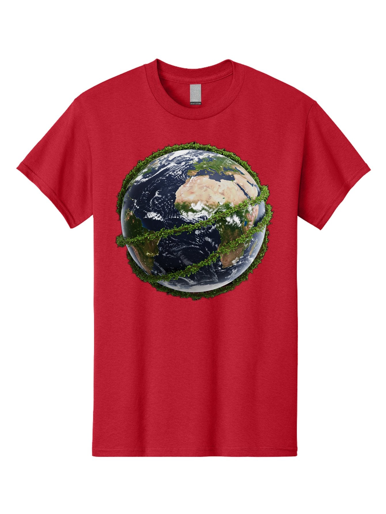 Earth-With-Foliage Men'S Graphic Tee, 100% Cotton, Comfortable Casual Summer Wear, Machine Washable, Globe Surrounded By Greenery, Earth From Space, Environmental Conservation, Global Unity, Sustainable Living, Eco-Friendly, Planet Earth, Baa587 4