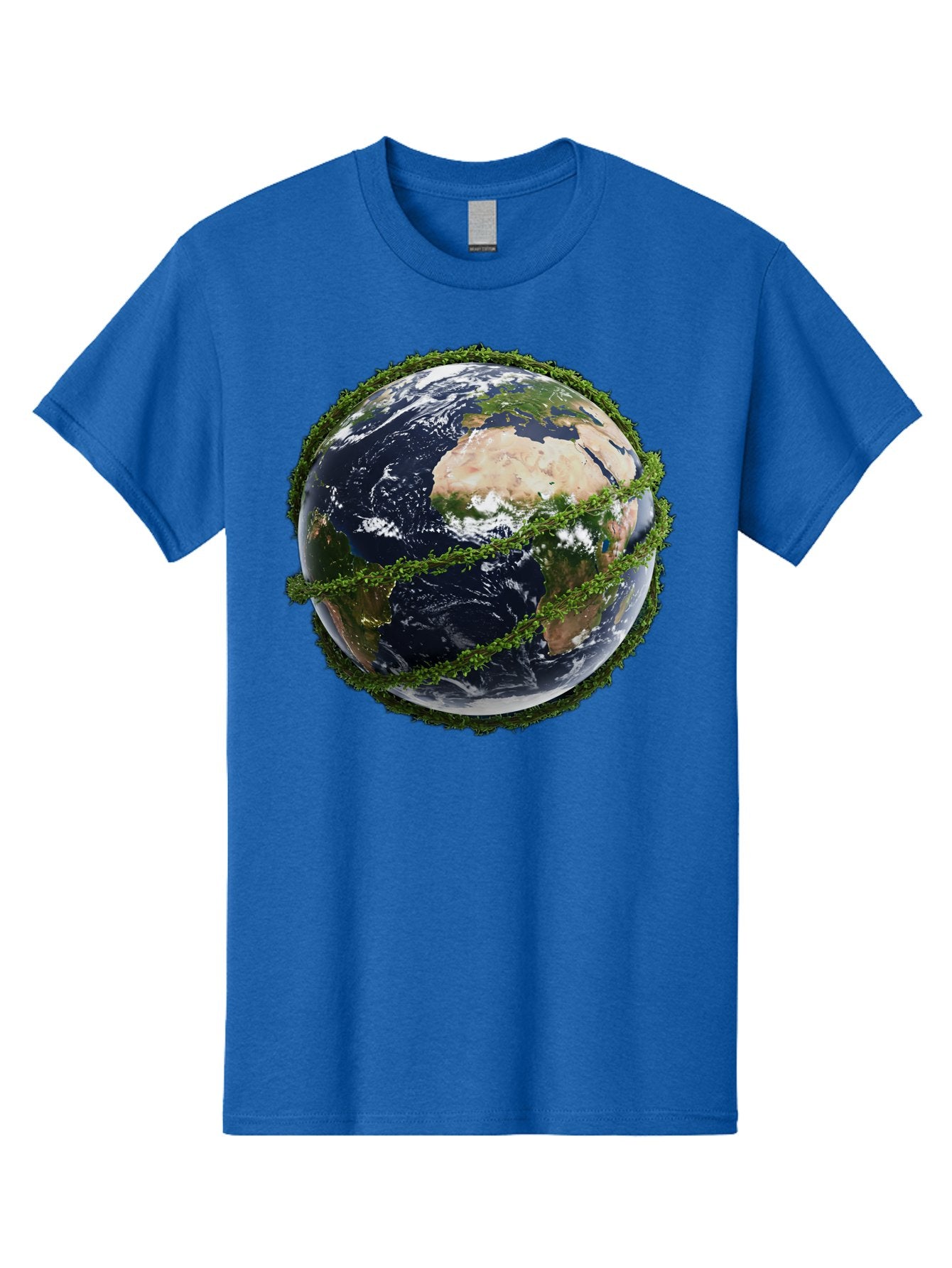 Earth-With-Foliage Men'S Graphic Tee, 100% Cotton, Comfortable Casual Summer Wear, Machine Washable, Globe Surrounded By Greenery, Earth From Space, Environmental Conservation, Global Unity, Sustainable Living, Eco-Friendly, Planet Earth, Baa587 15