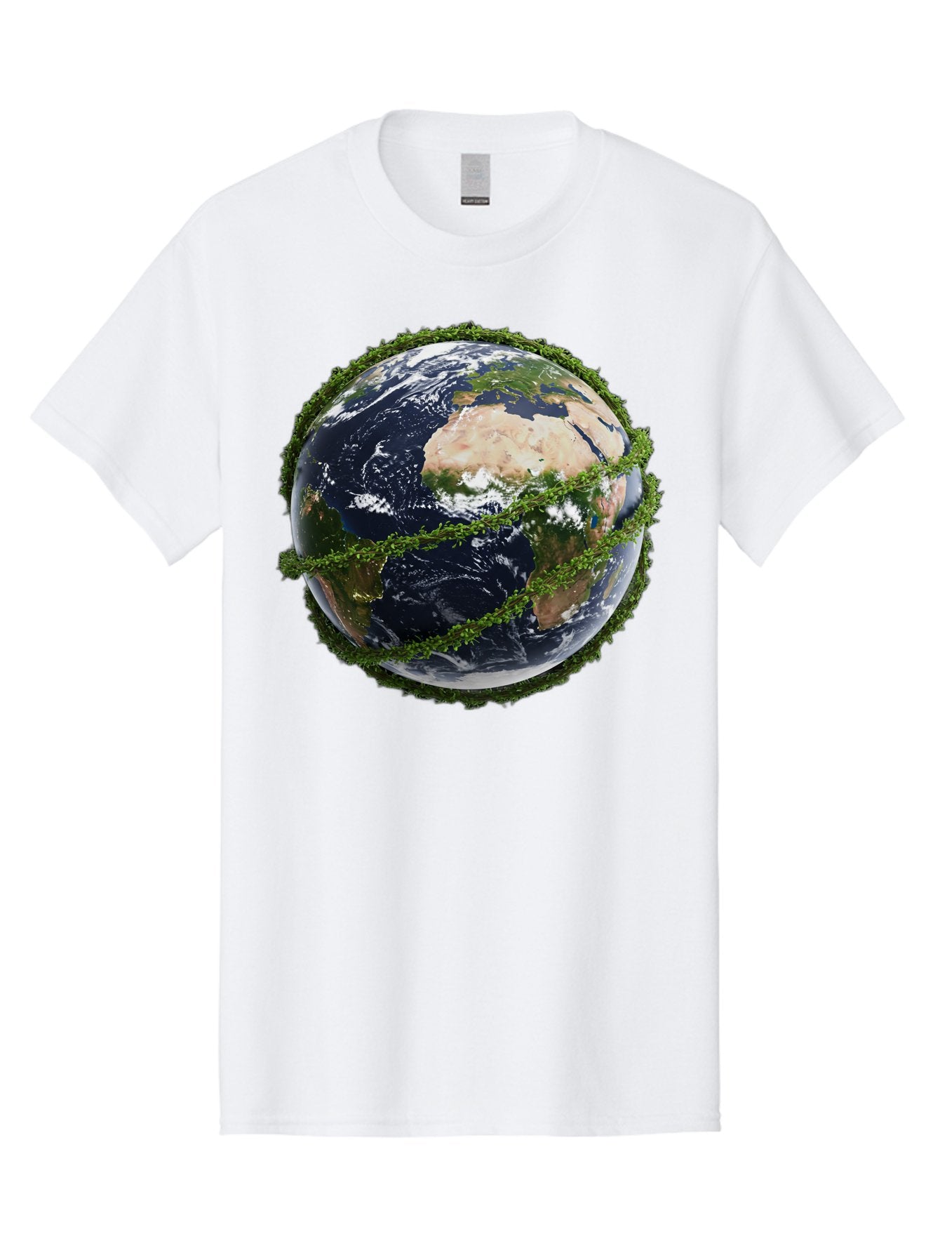 Earth-With-Foliage Men'S Graphic Tee, 100% Cotton, Comfortable Casual Summer Wear, Machine Washable, Globe Surrounded By Greenery, Earth From Space, Environmental Conservation, Global Unity, Sustainable Living, Eco-Friendly, Planet Earth, Baa587 14