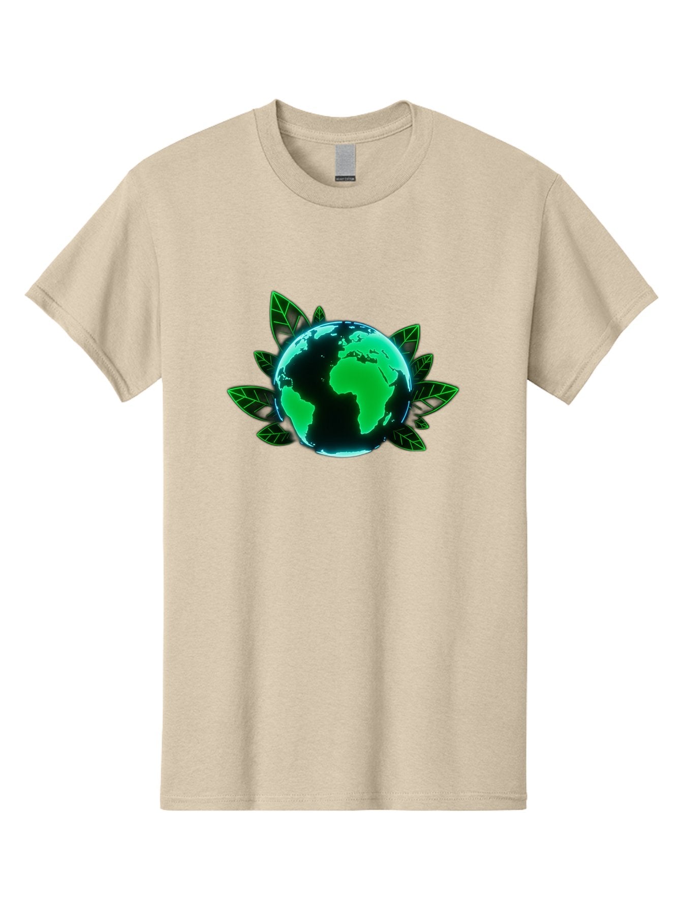 Earth-With-Leaves-1 Men'S Graphic Tee, 100% Cotton, Comfortable Casual Summer Wear, Machine Washable, Globe Surrounded By Leaves, Eco-Friendly, Environmental Awareness, Sustainable Living, Green Initiative, World Unity, Conservation Effort, Baa588