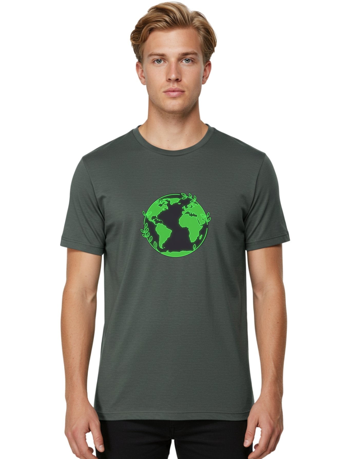 Earth-With-Leaves-2 Men'S Graphic Tee, 100% Cotton, Comfortable Casual Summer Wear, Machine Washable, Green Earth, Leaves Around The Globe, Eco-Friendly, Environmental Awareness, Global Unity, Nature Conservation, Sustainability, Earth Day Baa589 16