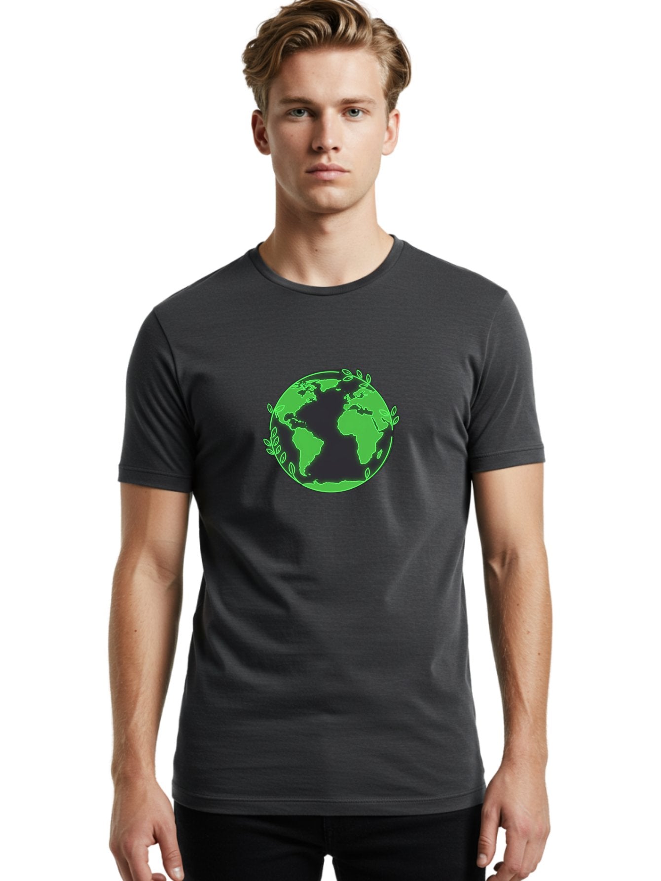 Earth-With-Leaves-2 Men'S Graphic Tee, 100% Cotton, Comfortable Casual Summer Wear, Machine Washable, Green Earth, Leaves Around The Globe, Eco-Friendly, Environmental Awareness, Global Unity, Nature Conservation, Sustainability, Earth Day Baa589 18