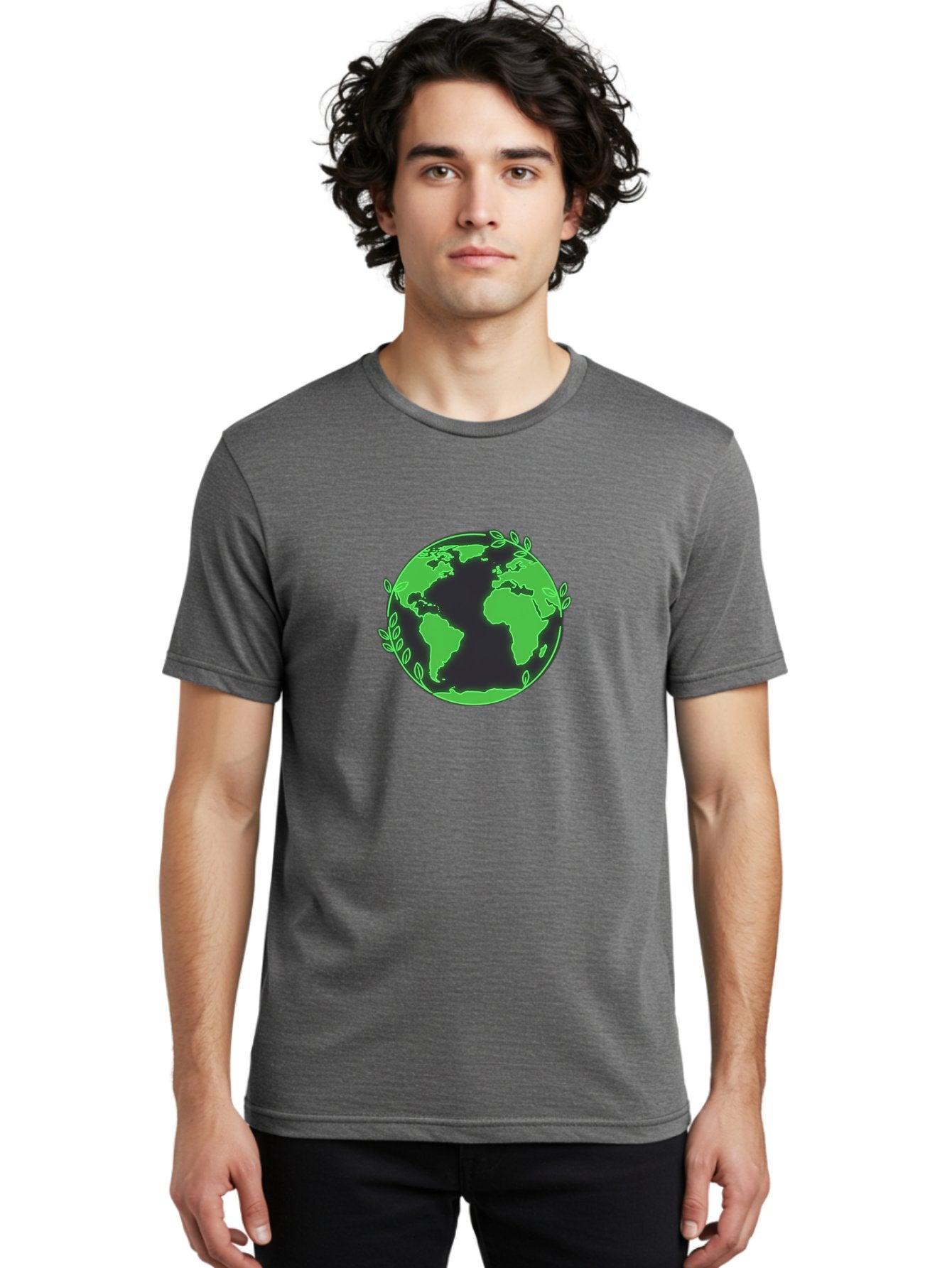 Earth-With-Leaves-2 Men'S Graphic Tee, 100% Cotton, Comfortable Casual Summer Wear, Machine Washable, Green Earth, Leaves Around The Globe, Eco-Friendly, Environmental Awareness, Global Unity, Nature Conservation, Sustainability, Earth Day Baa589 21