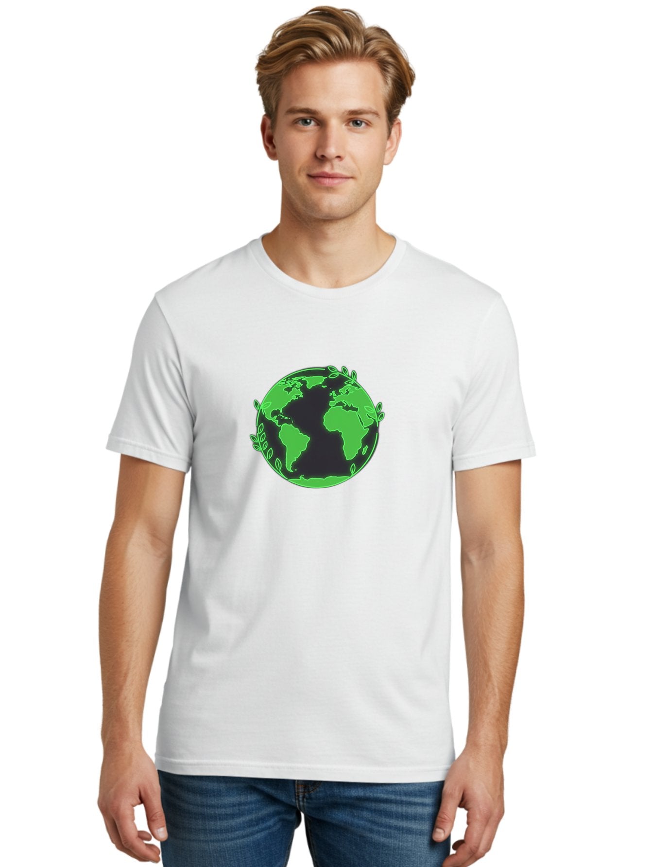 Earth-With-Leaves-2 Men'S Graphic Tee, 100% Cotton, Comfortable Casual Summer Wear, Machine Washable, Green Earth, Leaves Around The Globe, Eco-Friendly, Environmental Awareness, Global Unity, Nature Conservation, Sustainability, Earth Day Baa589 19