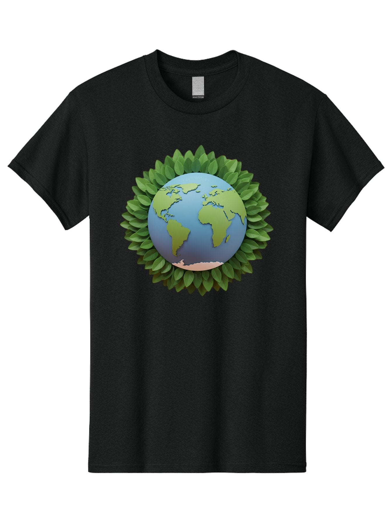 Earth-With-Leaves Men'S Graphic Tee, 100% Cotton, Comfortable Casual Summer Wear, Machine Washable, Globe Surrounded By Leaves, Eco-Friendly, Environmental Conservation, Green Energy, World Map, Eco-Conscious, Sustainability, Planet Earth Baa590 3