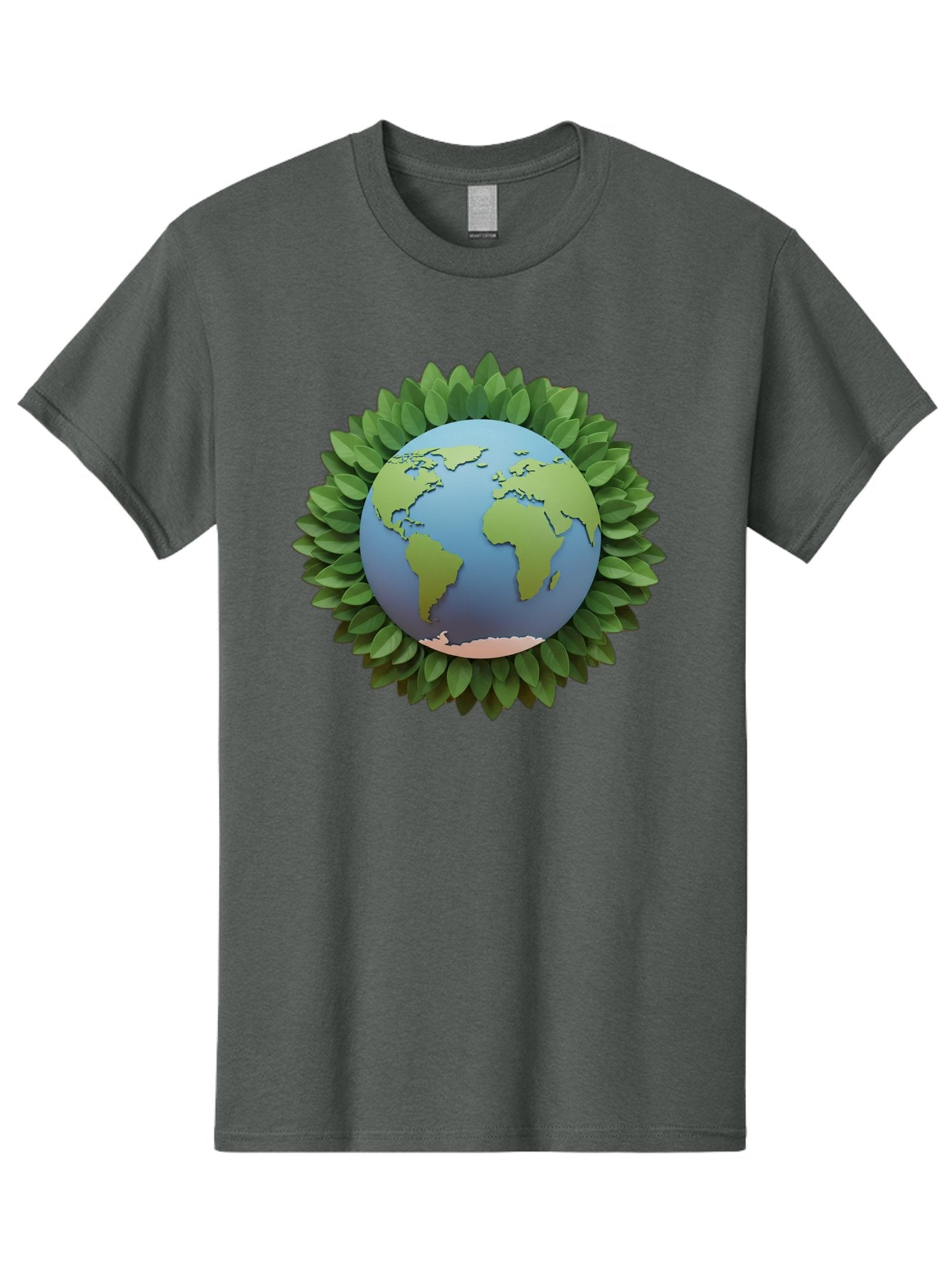 Earth-With-Leaves Men'S Graphic Tee, 100% Cotton, Comfortable Casual Summer Wear, Machine Washable, Globe Surrounded By Leaves, Eco-Friendly, Environmental Conservation, Green Energy, World Map, Eco-Conscious, Sustainability, Planet Earth Baa590 4