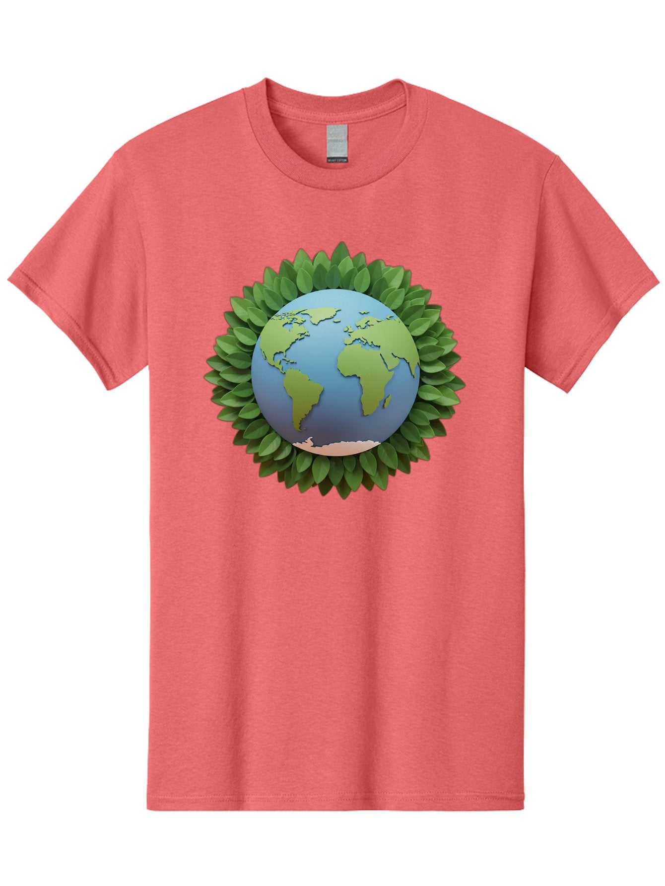 Earth-With-Leaves Men'S Graphic Tee, 100% Cotton, Comfortable Casual Summer Wear, Machine Washable, Globe Surrounded By Leaves, Eco-Friendly, Environmental Conservation, Green Energy, World Map, Eco-Conscious, Sustainability, Planet Earth Baa590