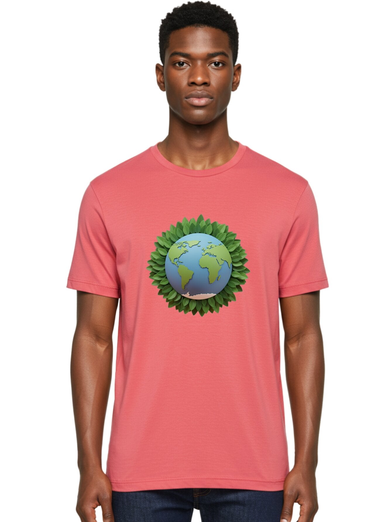 Earth-With-Leaves Men'S Graphic Tee, 100% Cotton, Comfortable Casual Summer Wear, Machine Washable, Globe Surrounded By Leaves, Eco-Friendly, Environmental Conservation, Green Energy, World Map, Eco-Conscious, Sustainability, Planet Earth Baa590 19