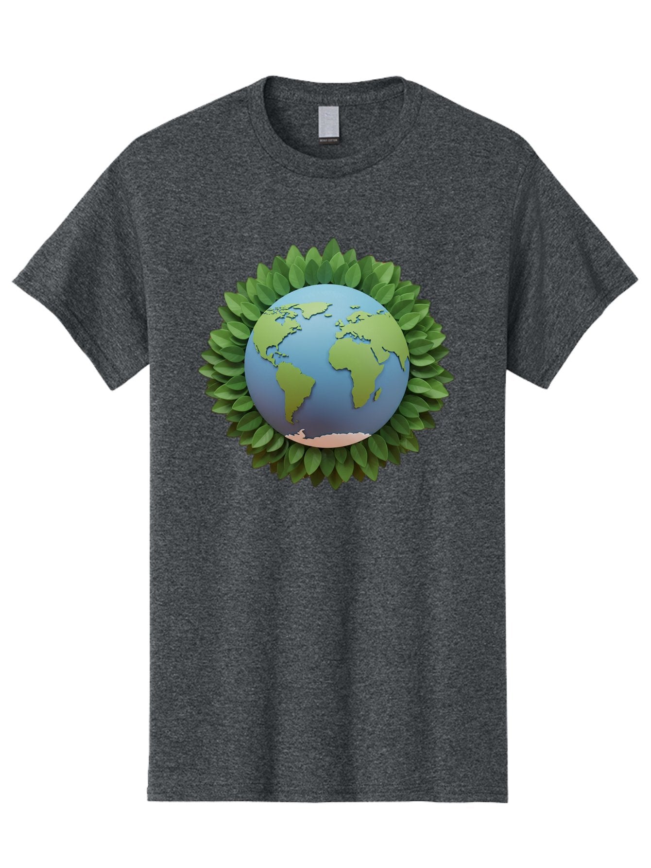 Earth-With-Leaves Men'S Graphic Tee, 100% Cotton, Comfortable Casual Summer Wear, Machine Washable, Globe Surrounded By Leaves, Eco-Friendly, Environmental Conservation, Green Energy, World Map, Eco-Conscious, Sustainability, Planet Earth Baa590 10