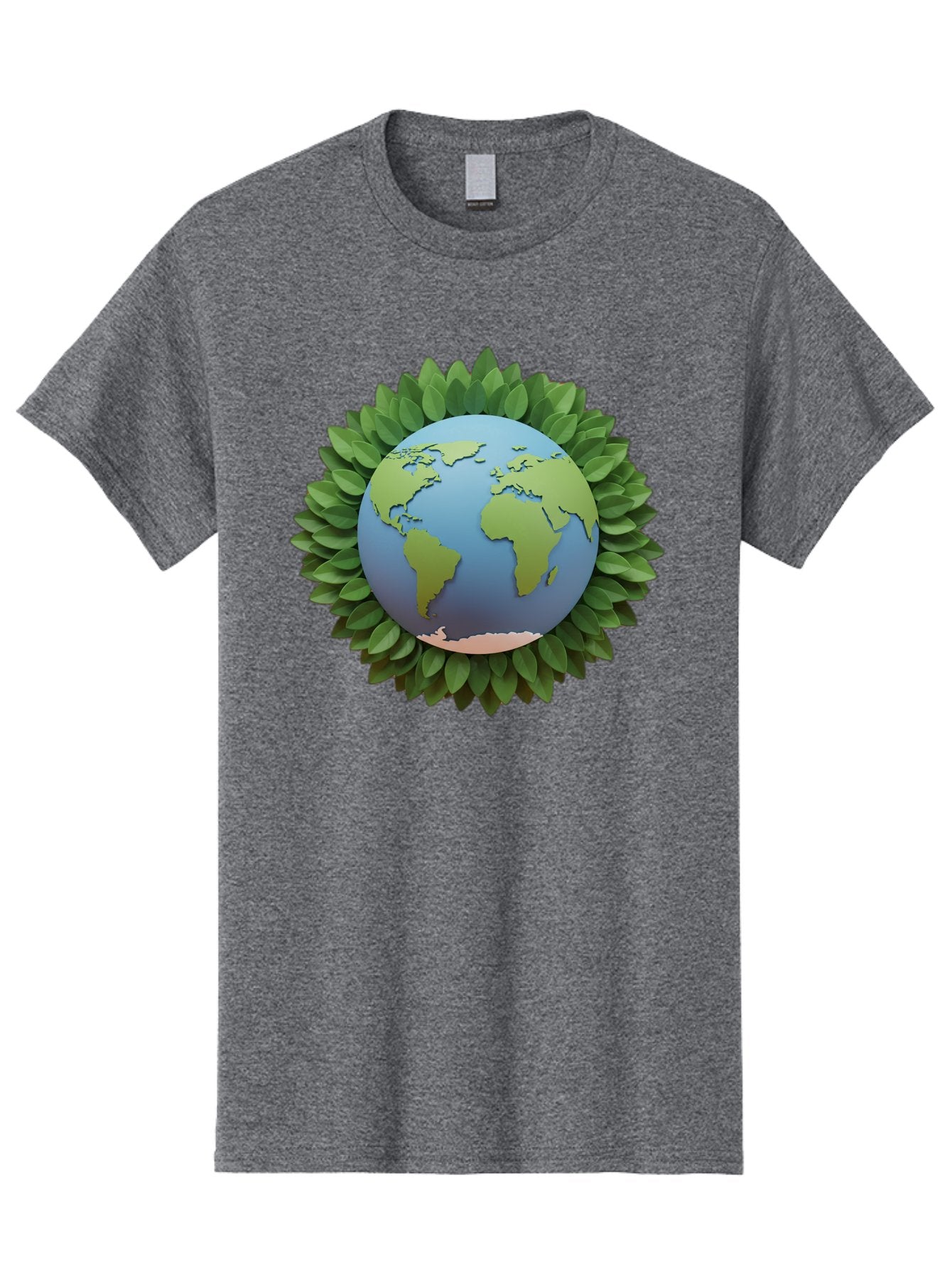Earth-With-Leaves Men'S Graphic Tee, 100% Cotton, Comfortable Casual Summer Wear, Machine Washable, Globe Surrounded By Leaves, Eco-Friendly, Environmental Conservation, Green Energy, World Map, Eco-Conscious, Sustainability, Planet Earth Baa590 15
