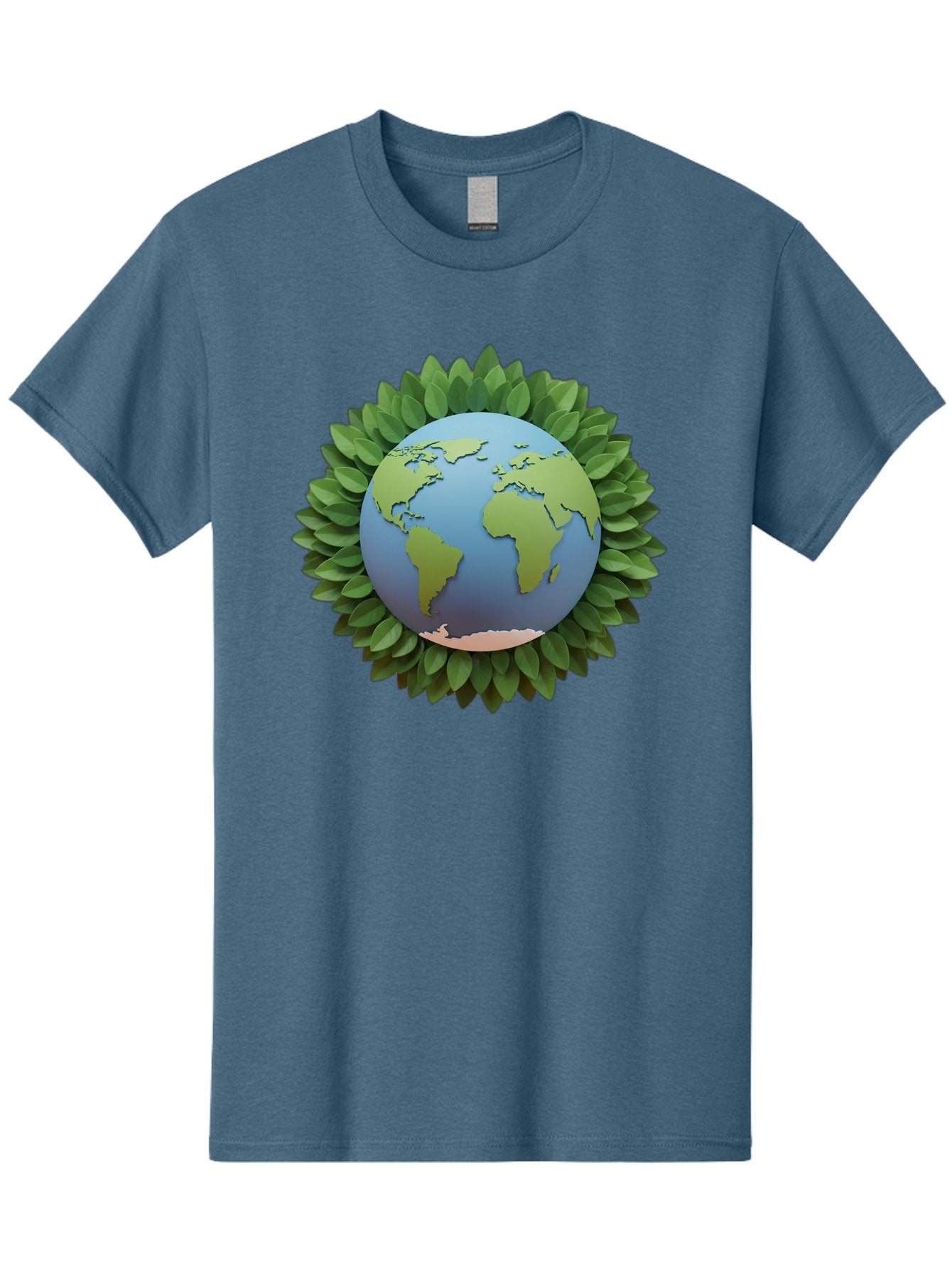 Earth-With-Leaves Men'S Graphic Tee, 100% Cotton, Comfortable Casual Summer Wear, Machine Washable, Globe Surrounded By Leaves, Eco-Friendly, Environmental Conservation, Green Energy, World Map, Eco-Conscious, Sustainability, Planet Earth Baa590