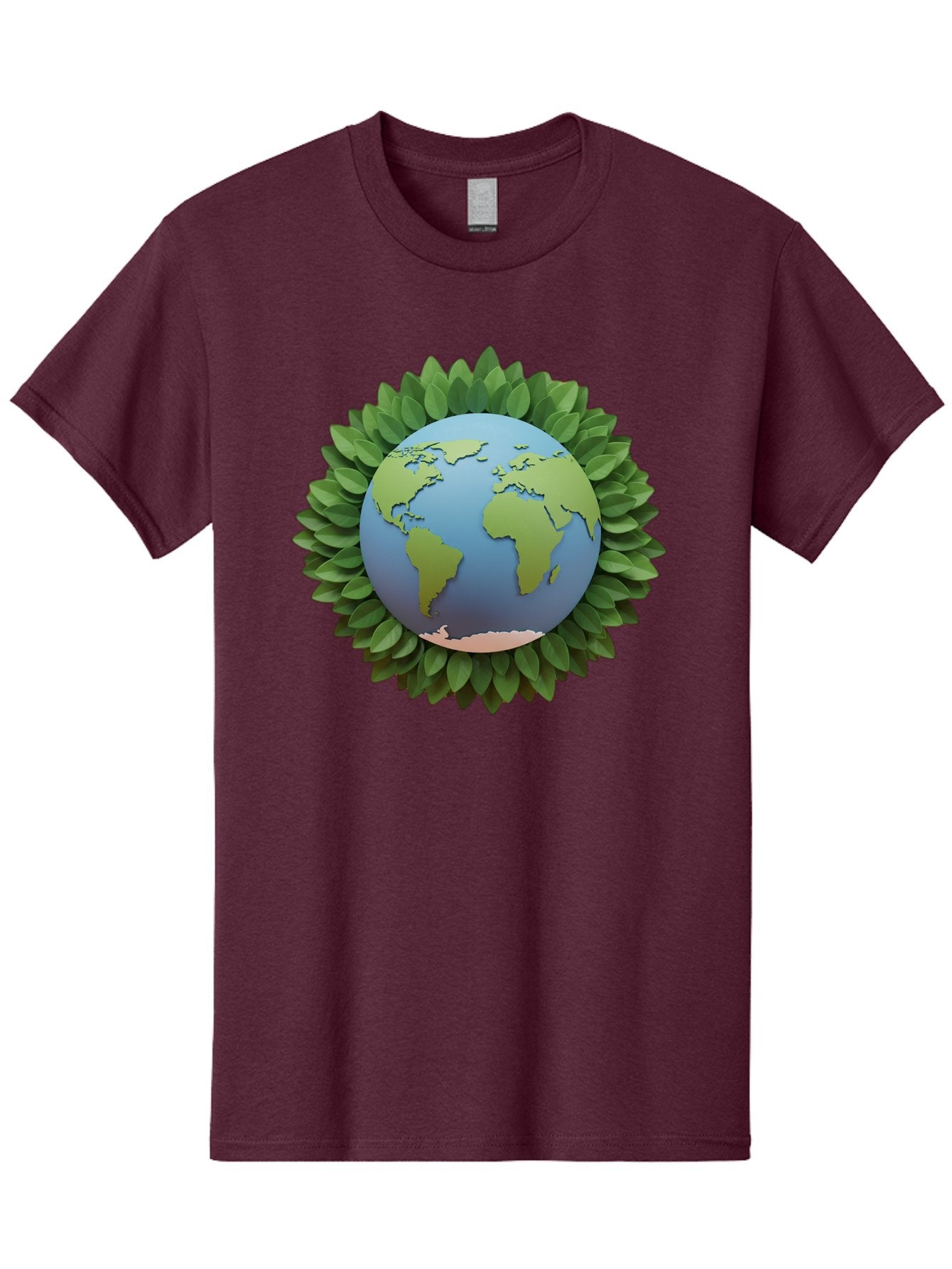 Earth-With-Leaves Men'S Graphic Tee, 100% Cotton, Comfortable Casual Summer Wear, Machine Washable, Globe Surrounded By Leaves, Eco-Friendly, Environmental Conservation, Green Energy, World Map, Eco-Conscious, Sustainability, Planet Earth Baa590 6
