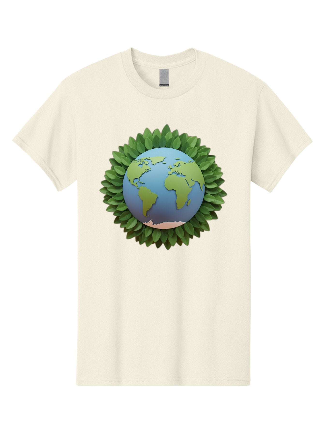 Earth-With-Leaves Men'S Graphic Tee, 100% Cotton, Comfortable Casual Summer Wear, Machine Washable, Globe Surrounded By Leaves, Eco-Friendly, Environmental Conservation, Green Energy, World Map, Eco-Conscious, Sustainability, Planet Earth Baa590 12