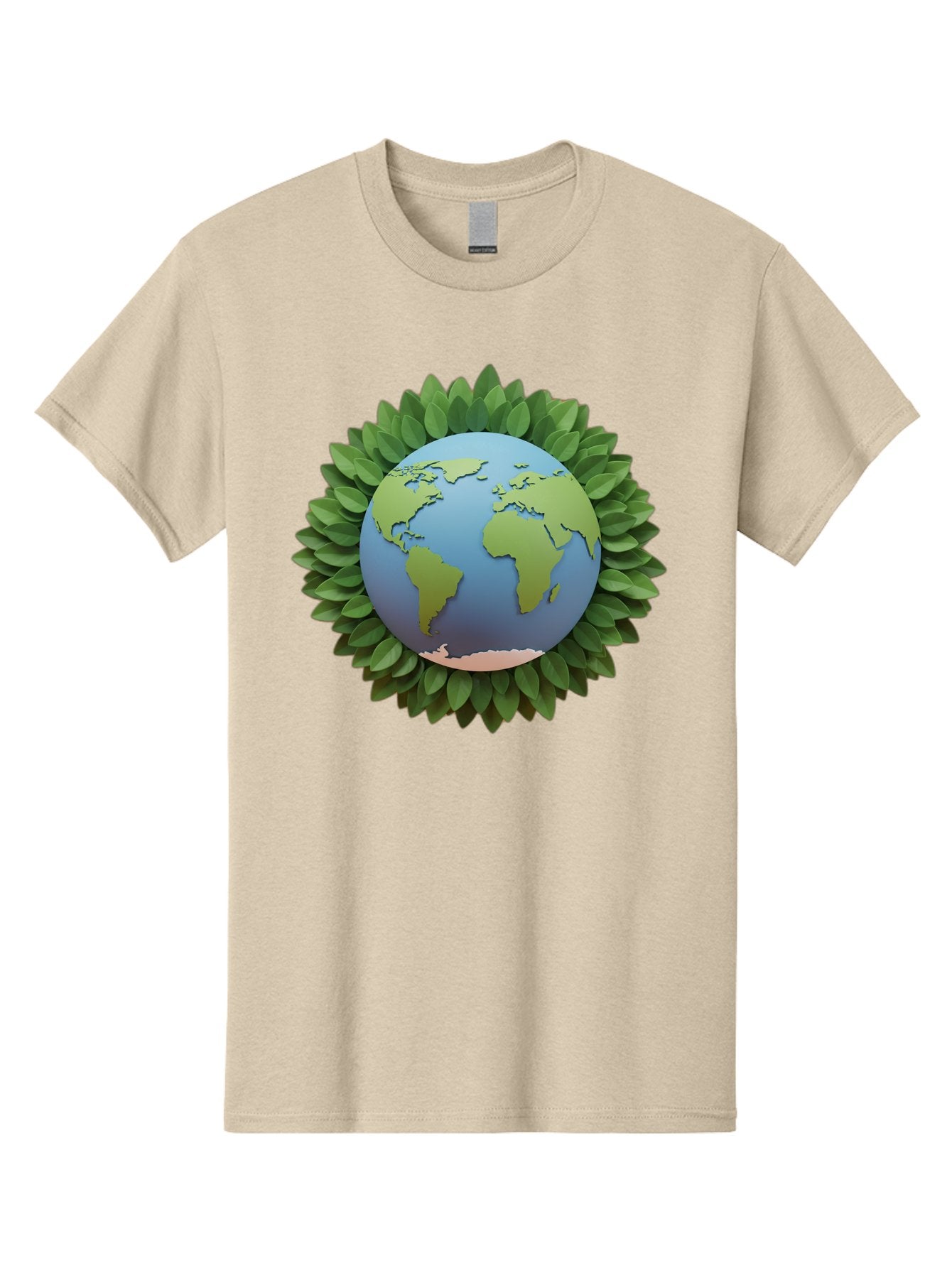 Earth-With-Leaves Men'S Graphic Tee, 100% Cotton, Comfortable Casual Summer Wear, Machine Washable, Globe Surrounded By Leaves, Eco-Friendly, Environmental Conservation, Green Energy, World Map, Eco-Conscious, Sustainability, Planet Earth Baa590 13