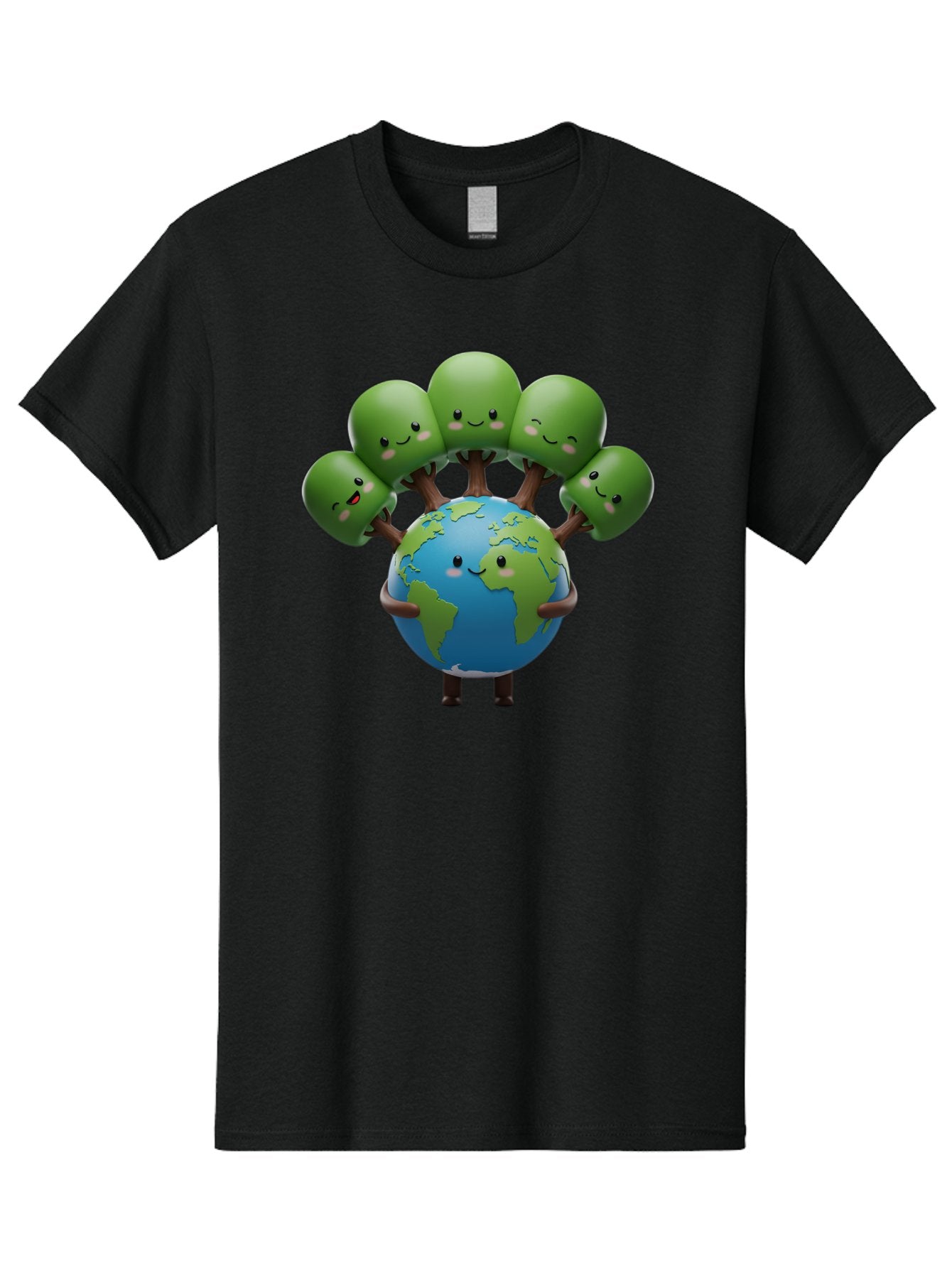 Earth-With-Smiling-Faces Men'S Graphic Tee, 100% Cotton, Comfortable Casual Summer Wear, Machine Washable, Cartoon Earth, Smiling Globe, Green Tentacles, Friendly World, Environmental Awareness, Cute Illustration, Eco-Friendly, Happy Planet, Baa591 7