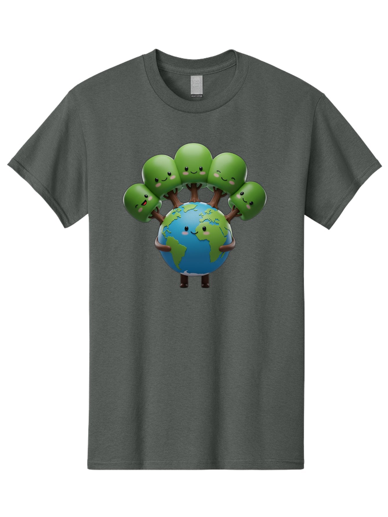 Earth-With-Smiling-Faces Men'S Graphic Tee, 100% Cotton, Comfortable Casual Summer Wear, Machine Washable, Cartoon Earth, Smiling Globe, Green Tentacles, Friendly World, Environmental Awareness, Cute Illustration, Eco-Friendly, Happy Planet, Baa591 10