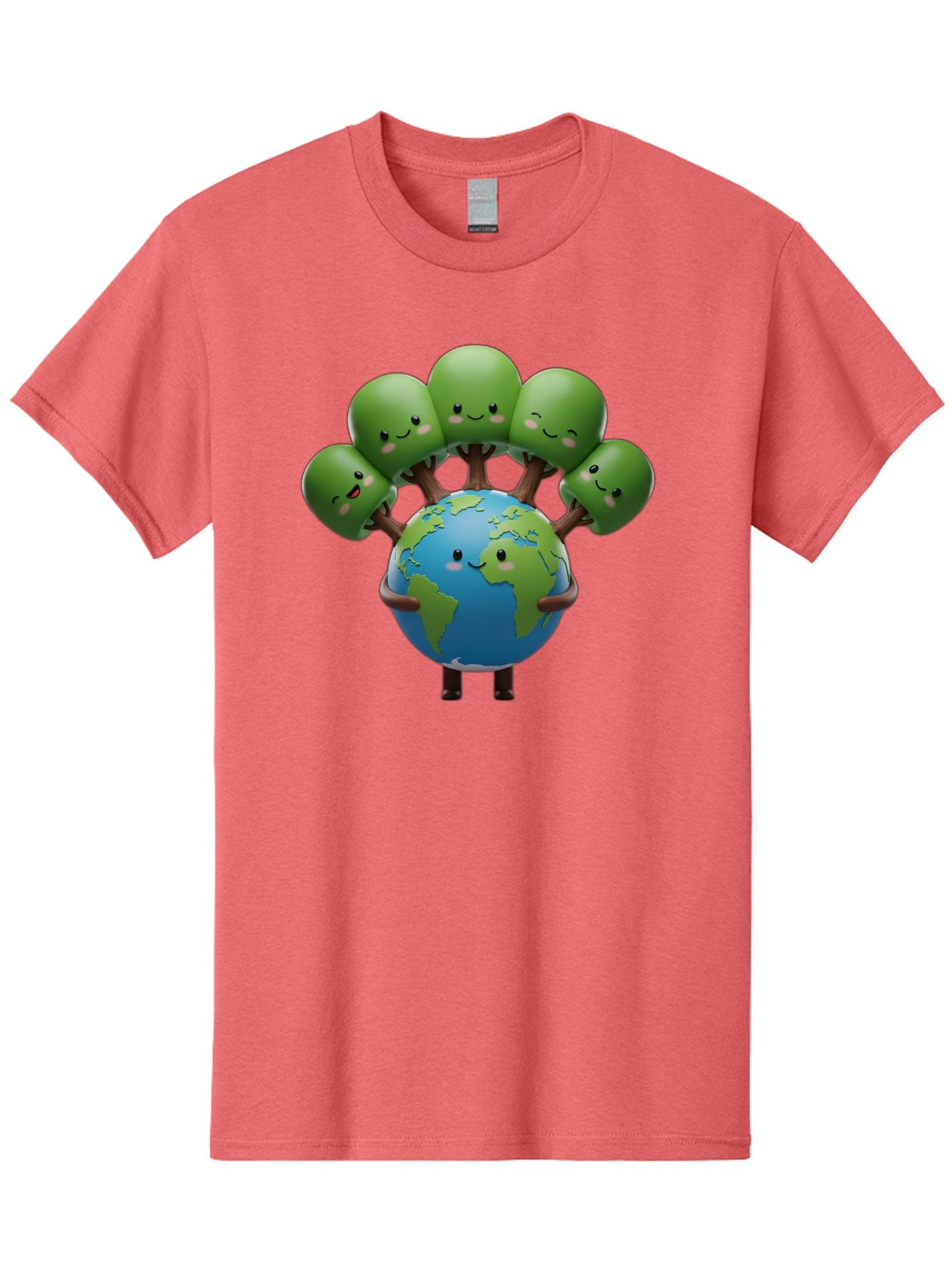Earth-With-Smiling-Faces Men'S Graphic Tee, 100% Cotton, Comfortable Casual Summer Wear, Machine Washable, Cartoon Earth, Smiling Globe, Green Tentacles, Friendly World, Environmental Awareness, Cute Illustration, Eco-Friendly, Happy Planet, Baa591 5