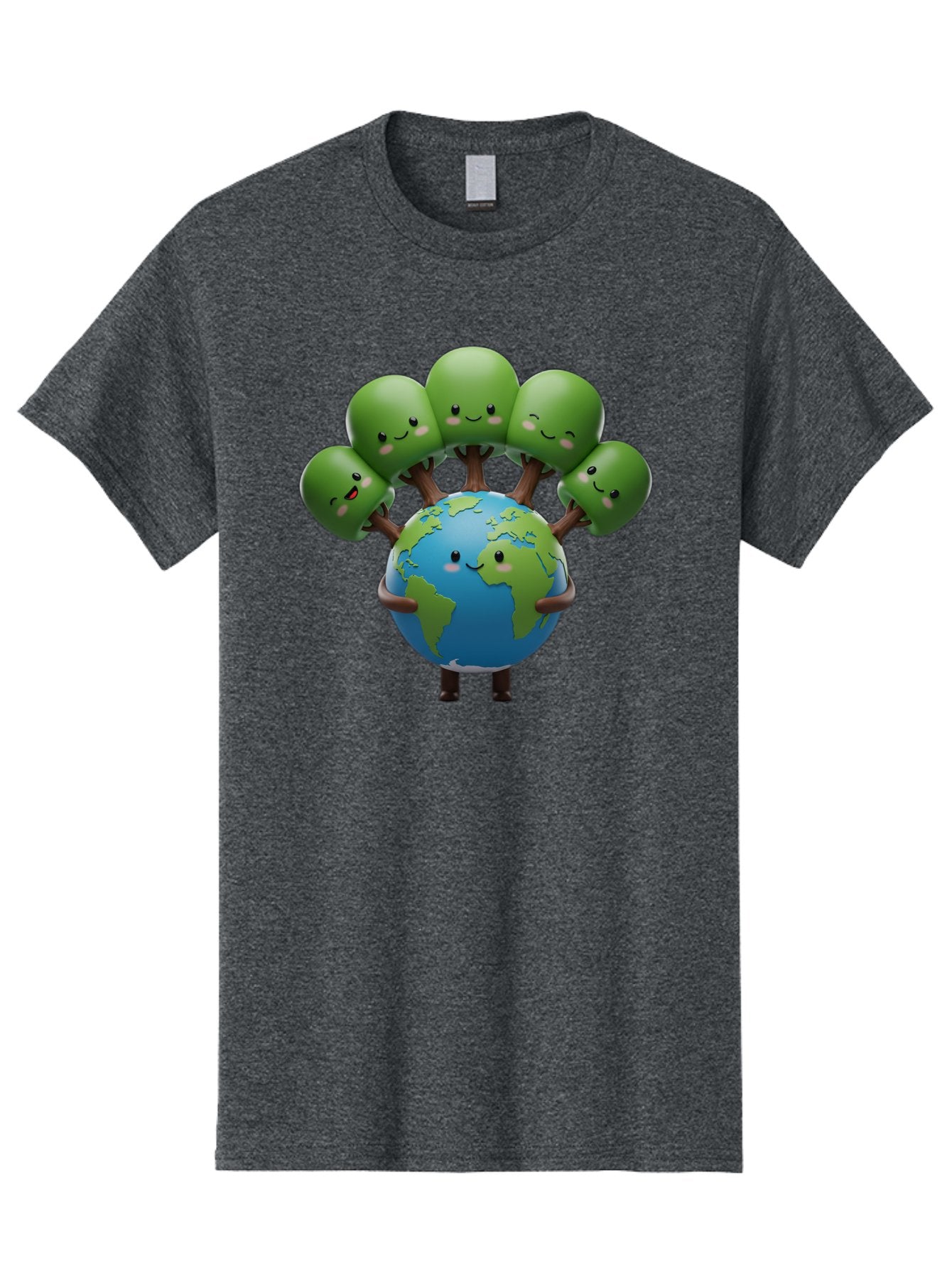 Earth-With-Smiling-Faces Men'S Graphic Tee, 100% Cotton, Comfortable Casual Summer Wear, Machine Washable, Cartoon Earth, Smiling Globe, Green Tentacles, Friendly World, Environmental Awareness, Cute Illustration, Eco-Friendly, Happy Planet, Baa591 6