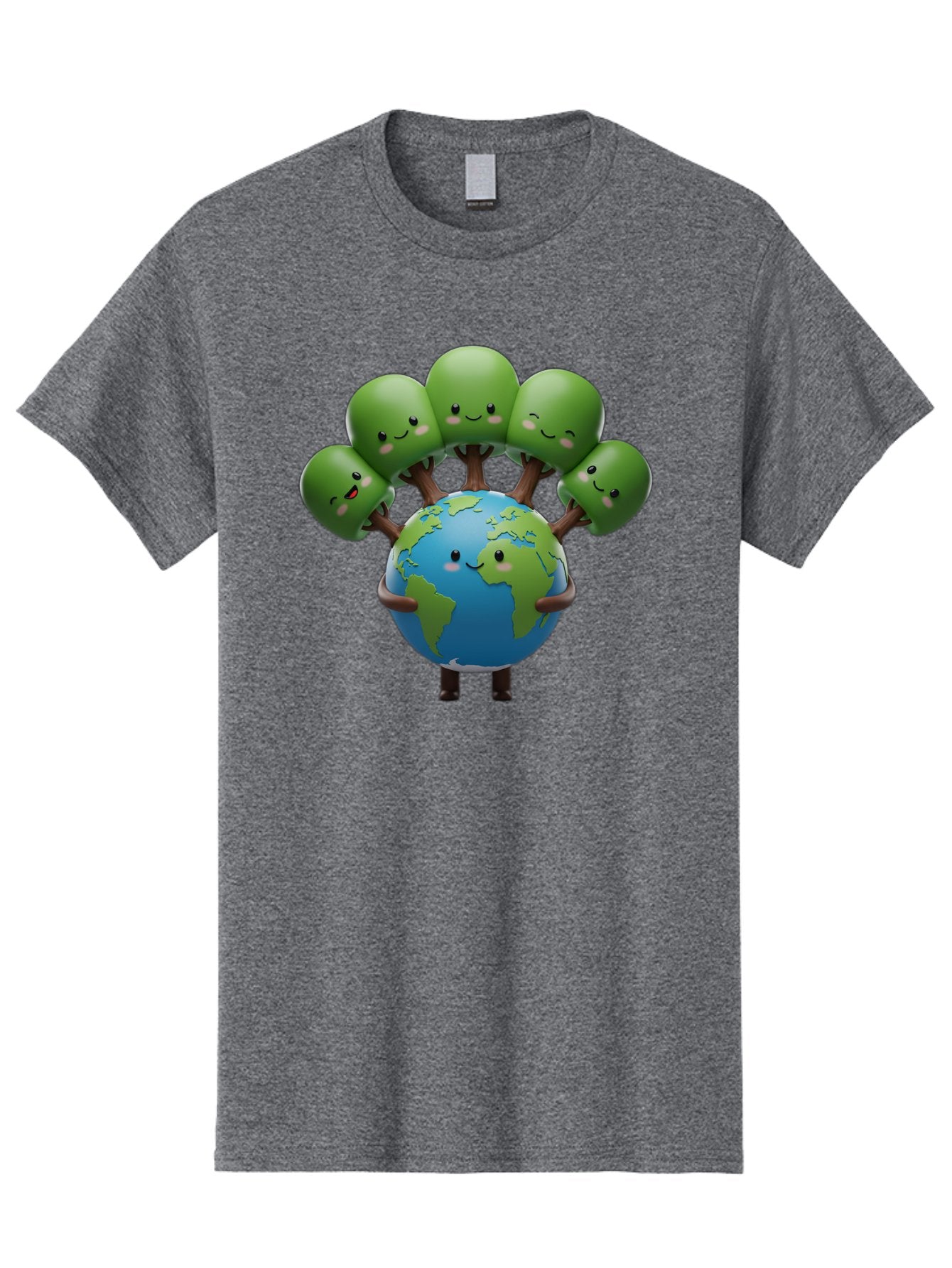 Earth-With-Smiling-Faces Men'S Graphic Tee, 100% Cotton, Comfortable Casual Summer Wear, Machine Washable, Cartoon Earth, Smiling Globe, Green Tentacles, Friendly World, Environmental Awareness, Cute Illustration, Eco-Friendly, Happy Planet, Baa591