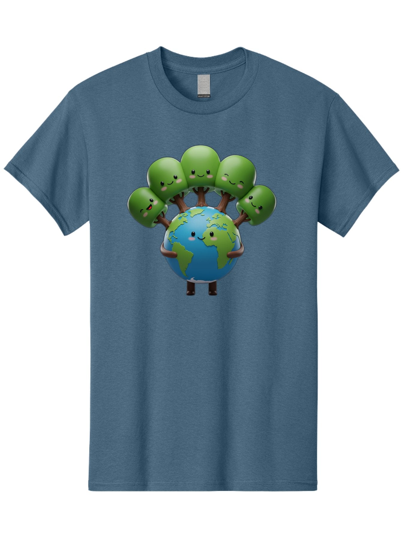 Earth-With-Smiling-Faces Men'S Graphic Tee, 100% Cotton, Comfortable Casual Summer Wear, Machine Washable, Cartoon Earth, Smiling Globe, Green Tentacles, Friendly World, Environmental Awareness, Cute Illustration, Eco-Friendly, Happy Planet, Baa591 3