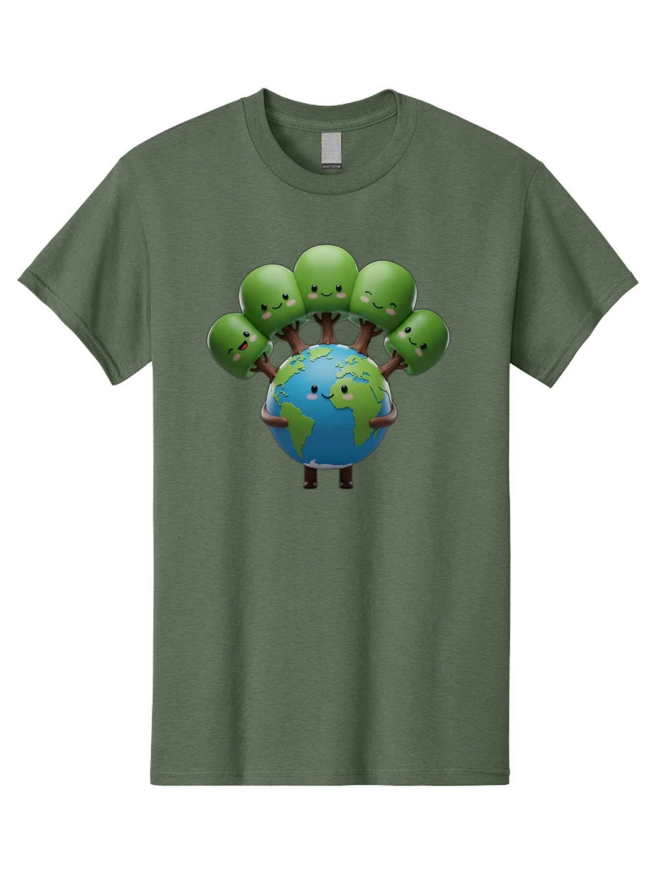 Earth-With-Smiling-Faces Men'S Graphic Tee, 100% Cotton, Comfortable Casual Summer Wear, Machine Washable, Cartoon Earth, Smiling Globe, Green Tentacles, Friendly World, Environmental Awareness, Cute Illustration, Eco-Friendly, Happy Planet, Baa591 15