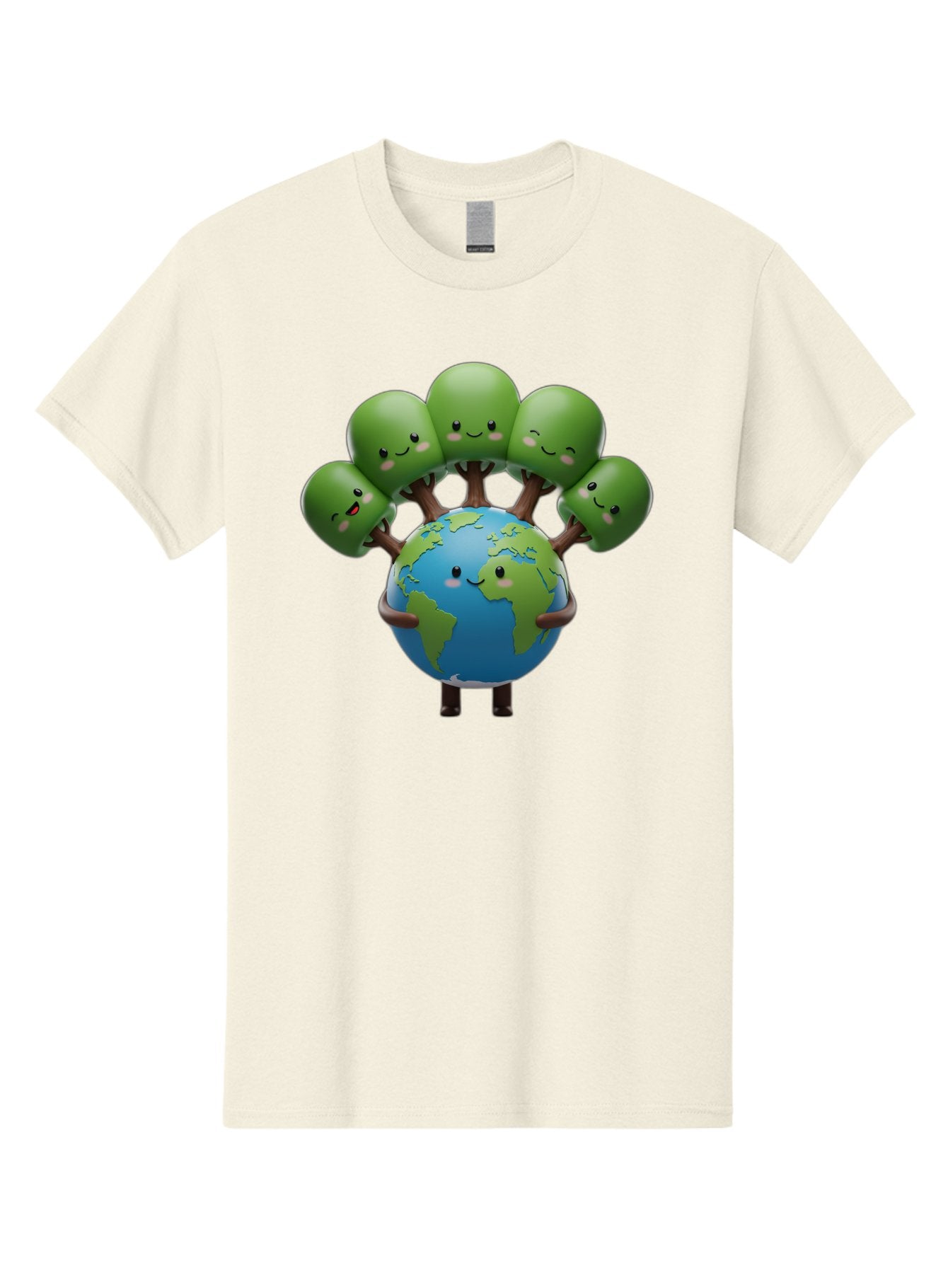 Earth-With-Smiling-Faces Men'S Graphic Tee, 100% Cotton, Comfortable Casual Summer Wear, Machine Washable, Cartoon Earth, Smiling Globe, Green Tentacles, Friendly World, Environmental Awareness, Cute Illustration, Eco-Friendly, Happy Planet, Baa591 14