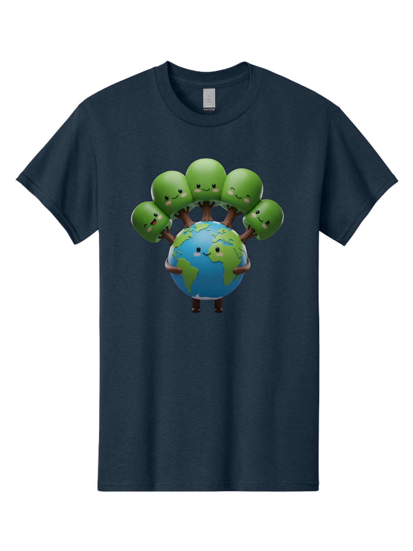 Earth-With-Smiling-Faces Men'S Graphic Tee, 100% Cotton, Comfortable Casual Summer Wear, Machine Washable, Cartoon Earth, Smiling Globe, Green Tentacles, Friendly World, Environmental Awareness, Cute Illustration, Eco-Friendly, Happy Planet, Baa591