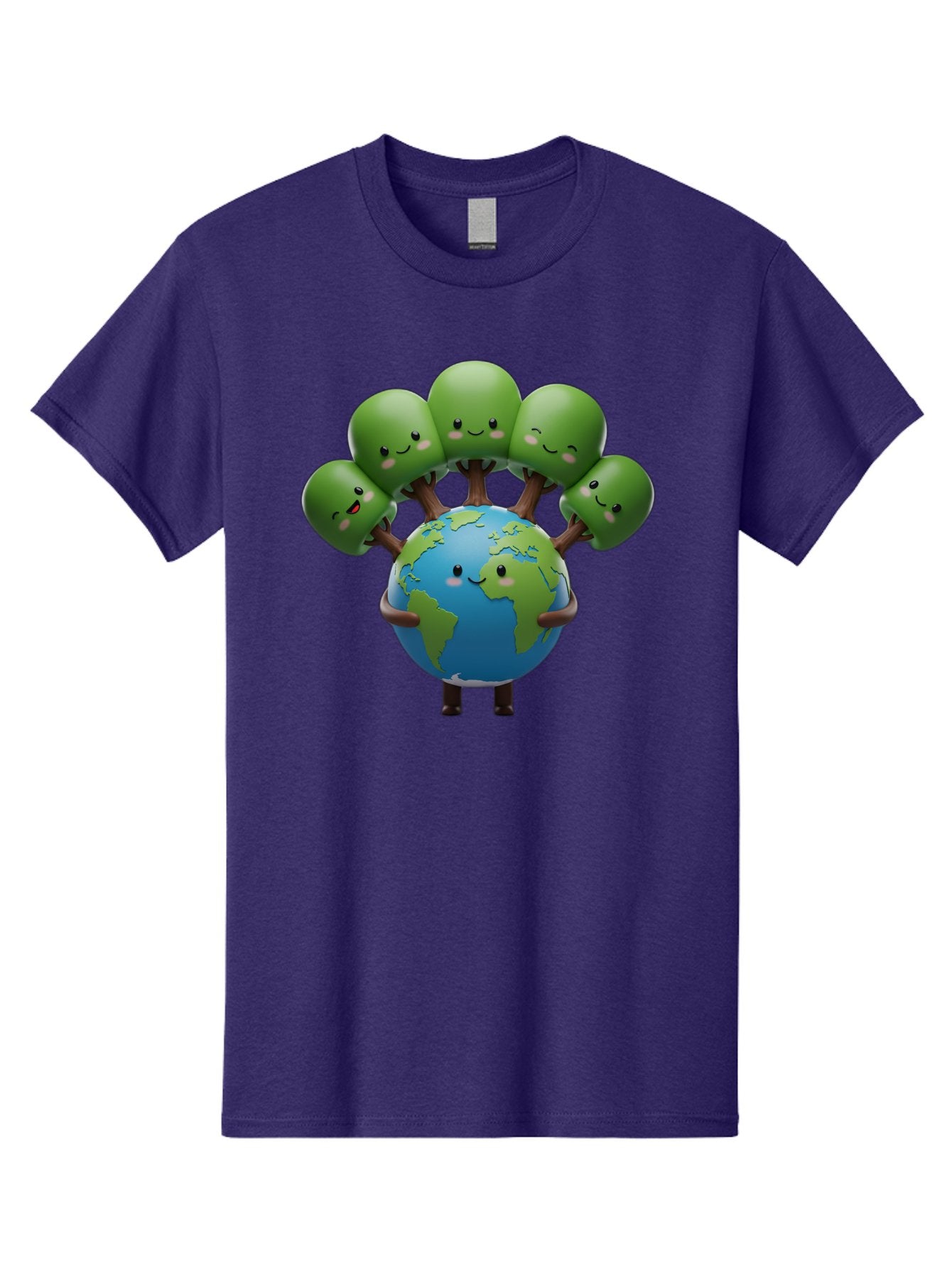 Earth-With-Smiling-Faces Men'S Graphic Tee, 100% Cotton, Comfortable Casual Summer Wear, Machine Washable, Cartoon Earth, Smiling Globe, Green Tentacles, Friendly World, Environmental Awareness, Cute Illustration, Eco-Friendly, Happy Planet, Baa591 13