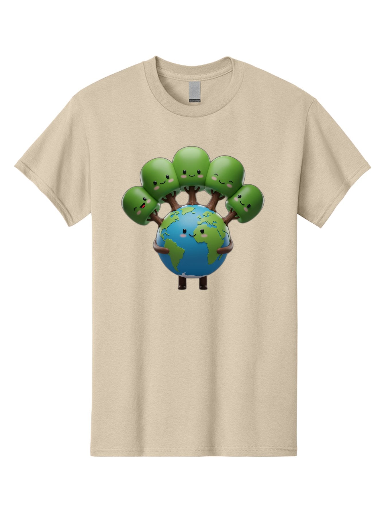 Earth-With-Smiling-Faces Men'S Graphic Tee, 100% Cotton, Comfortable Casual Summer Wear, Machine Washable, Cartoon Earth, Smiling Globe, Green Tentacles, Friendly World, Environmental Awareness, Cute Illustration, Eco-Friendly, Happy Planet, Baa591 12