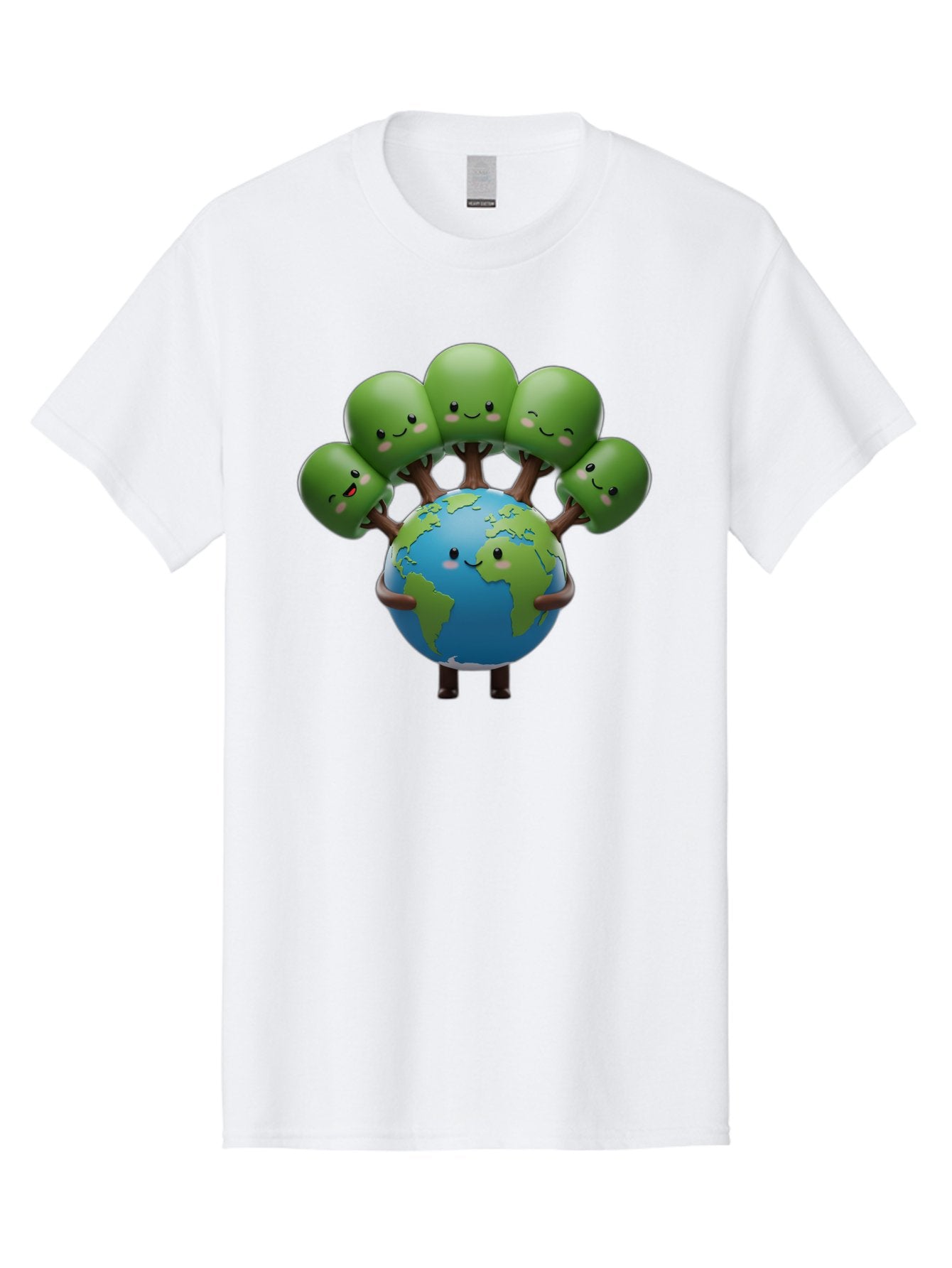 Earth-With-Smiling-Faces Men'S Graphic Tee, 100% Cotton, Comfortable Casual Summer Wear, Machine Washable, Cartoon Earth, Smiling Globe, Green Tentacles, Friendly World, Environmental Awareness, Cute Illustration, Eco-Friendly, Happy Planet, Baa591 4