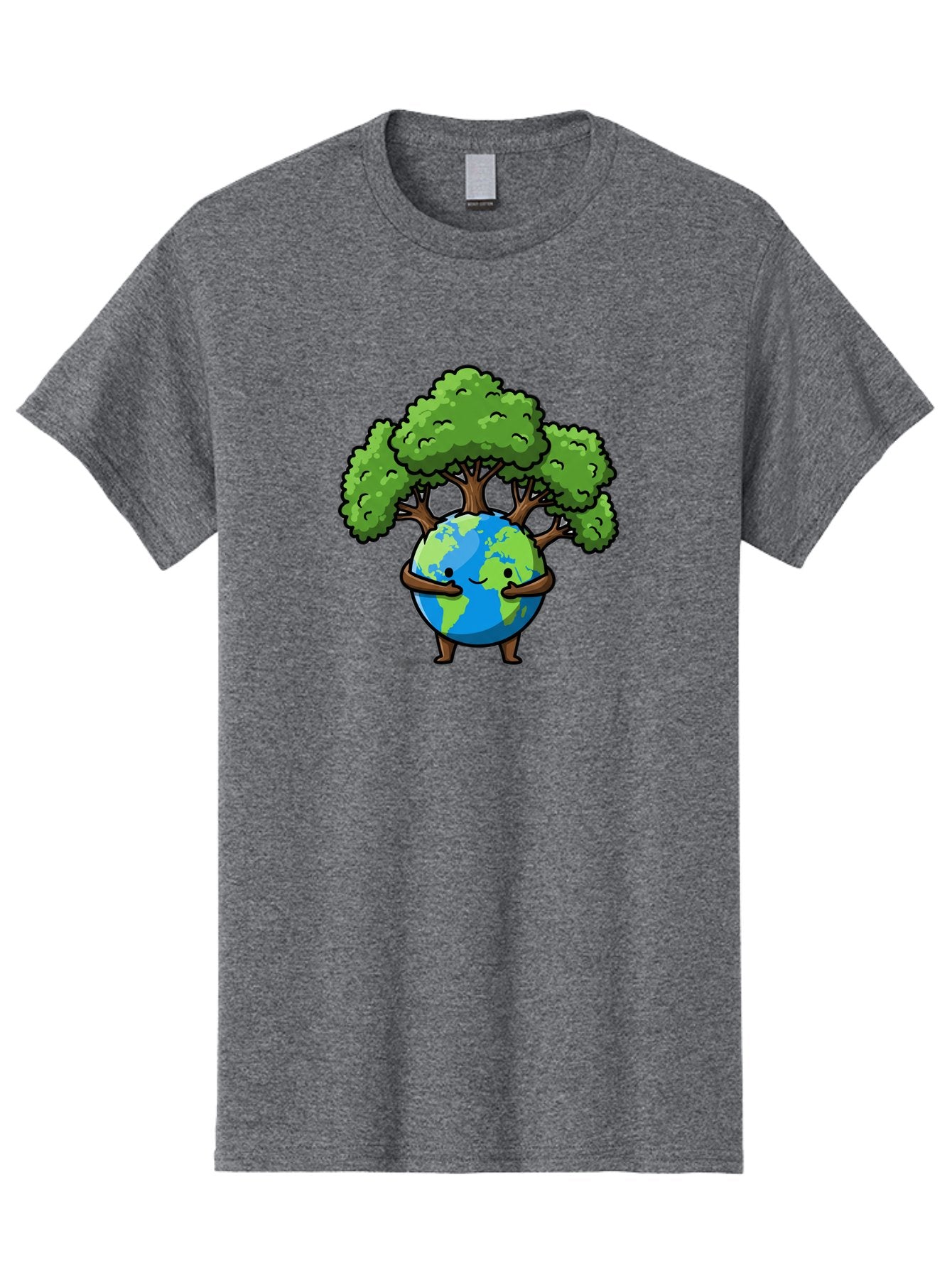 Earth-With-Tree Men'S Graphic Tee, 100% Cotton, Comfortable Casual Summer Wear, Machine Washable, Cartoon Globe, Smiling Earth, Tree On Earth, Environmental Protection, Eco Friendly, Conservation, Sustainability, Green Earth, Eco Awareness Baa592 12