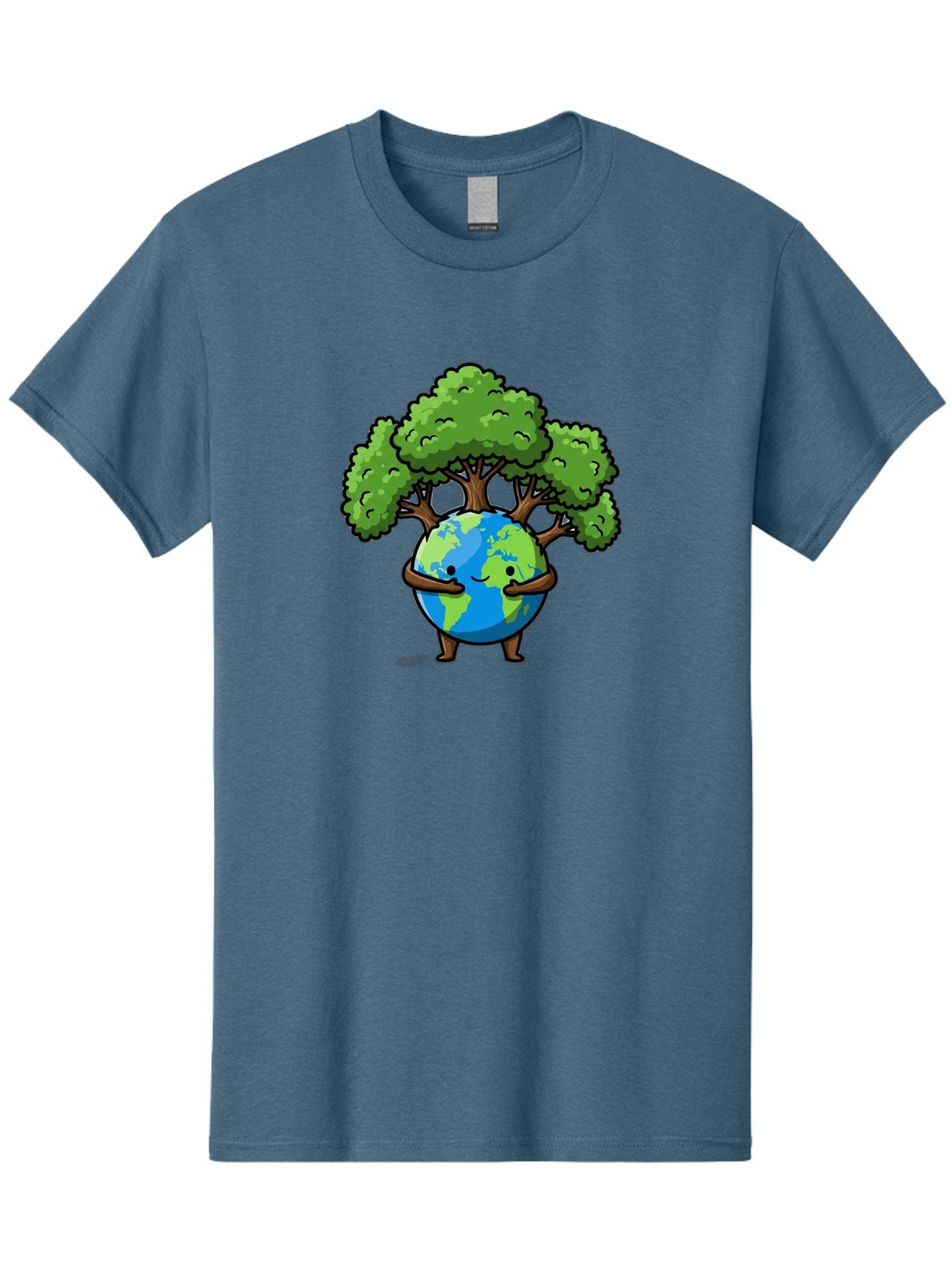 Earth-With-Tree Men'S Graphic Tee, 100% Cotton, Comfortable Casual Summer Wear, Machine Washable, Cartoon Globe, Smiling Earth, Tree On Earth, Environmental Protection, Eco Friendly, Conservation, Sustainability, Green Earth, Eco Awareness Baa592 11