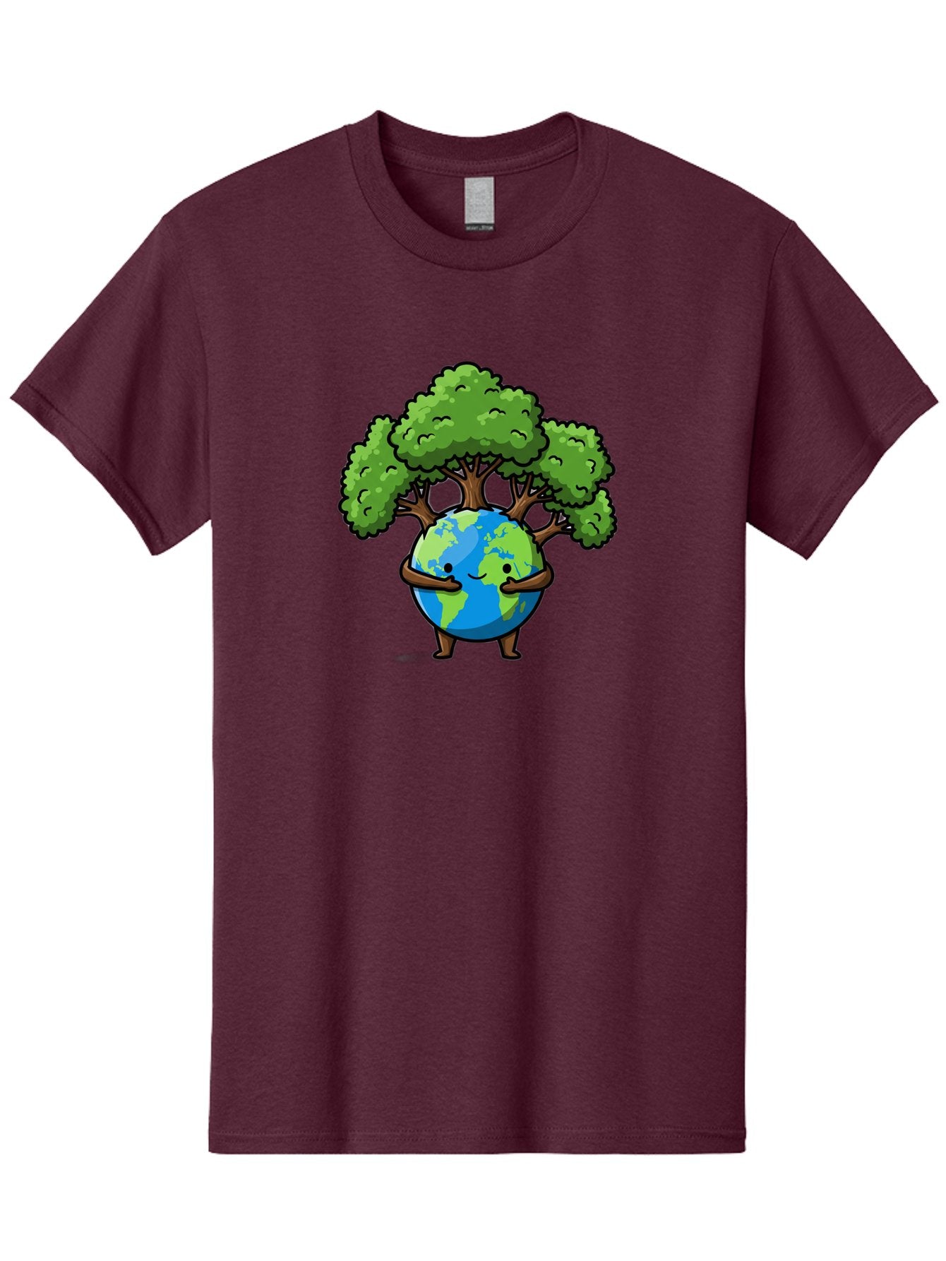 Earth-With-Tree Men'S Graphic Tee, 100% Cotton, Comfortable Casual Summer Wear, Machine Washable, Cartoon Globe, Smiling Earth, Tree On Earth, Environmental Protection, Eco Friendly, Conservation, Sustainability, Green Earth, Eco Awareness Baa592 3