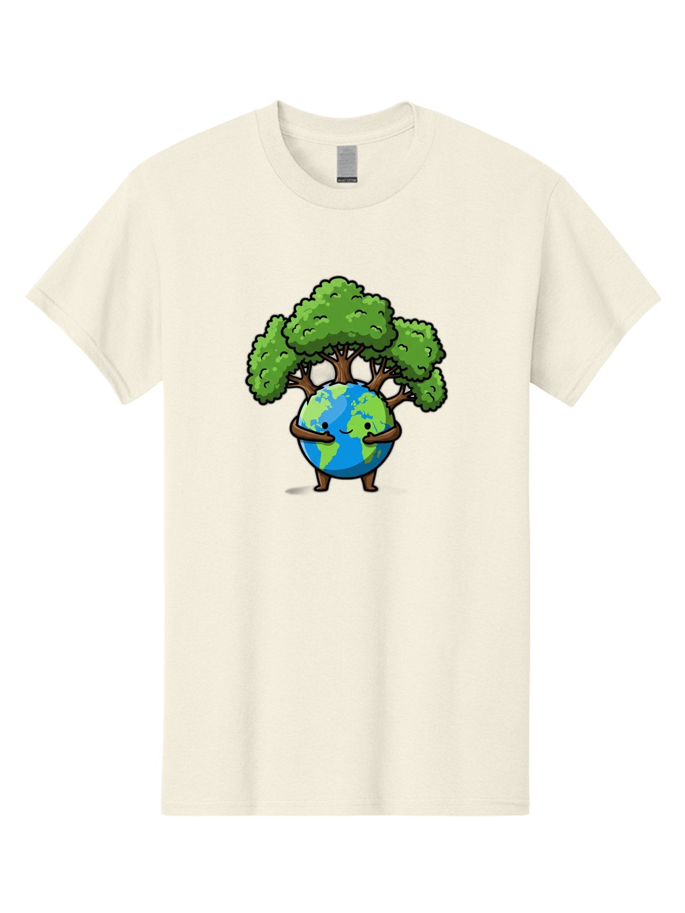 Earth-With-Tree Men'S Graphic Tee, 100% Cotton, Comfortable Casual Summer Wear, Machine Washable, Cartoon Globe, Smiling Earth, Tree On Earth, Environmental Protection, Eco Friendly, Conservation, Sustainability, Green Earth, Eco Awareness Baa592 13