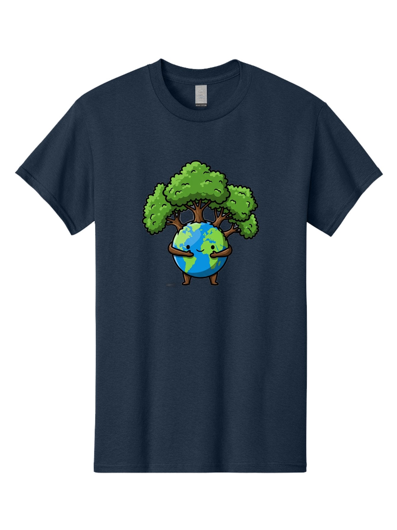 Earth-With-Tree Men'S Graphic Tee, 100% Cotton, Comfortable Casual Summer Wear, Machine Washable, Cartoon Globe, Smiling Earth, Tree On Earth, Environmental Protection, Eco Friendly, Conservation, Sustainability, Green Earth, Eco Awareness Baa592 7