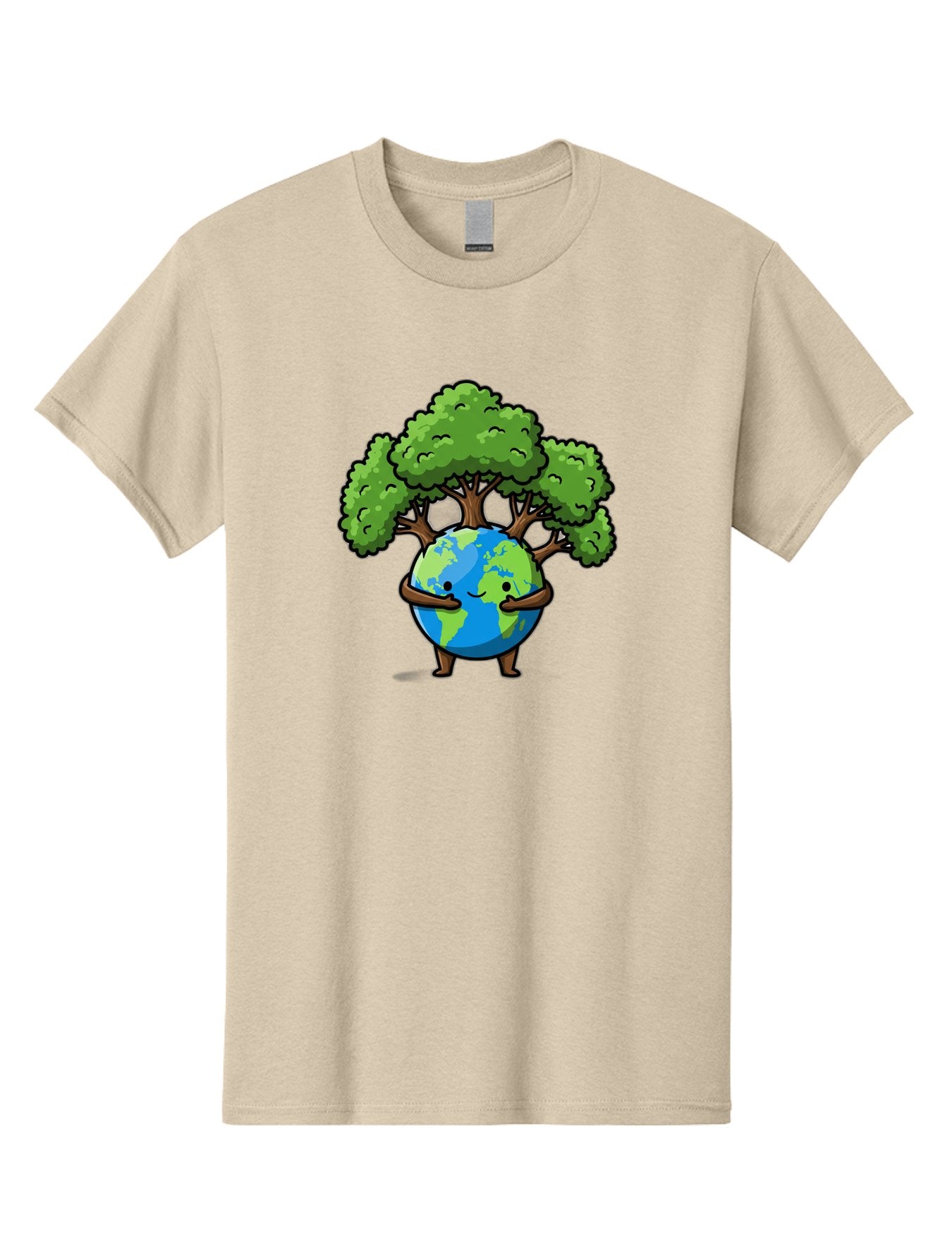 Earth-With-Tree Men'S Graphic Tee, 100% Cotton, Comfortable Casual Summer Wear, Machine Washable, Cartoon Globe, Smiling Earth, Tree On Earth, Environmental Protection, Eco Friendly, Conservation, Sustainability, Green Earth, Eco Awareness Baa592 4