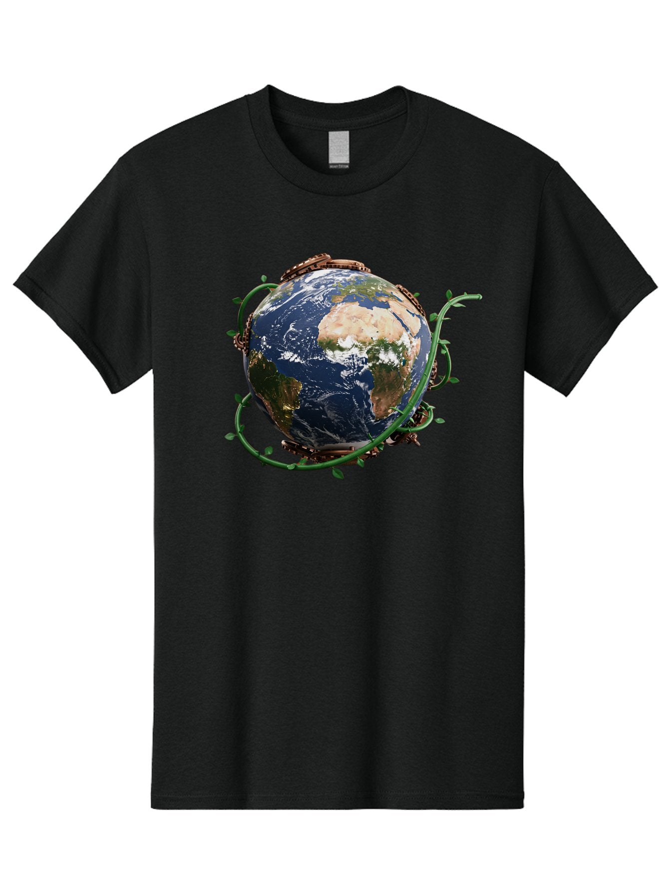 Earth-With-Vines Men'S Graphic Tee, 100% Cotton, Comfortable Casual Summer Wear, Machine Washable, Earth From Space, Global Unity, Environmental Protection, Eco Friendly, Vines, Leaves, Sustainable Living, Planet Earth Baa593 5